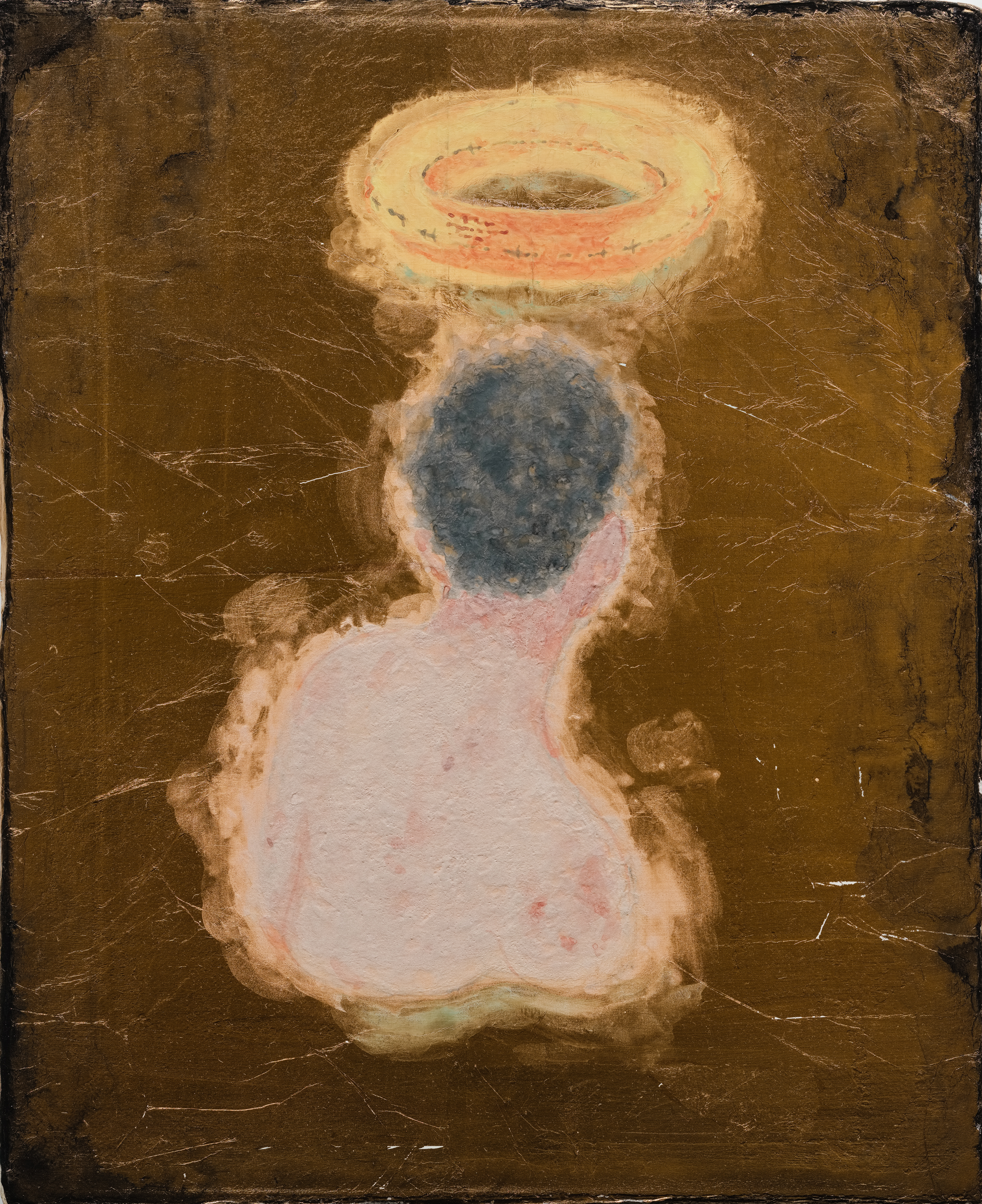 Aura, 2021, mineral pigment, ink, metal foil on canvas, 26.8x22cm (10.6x8.7 in)