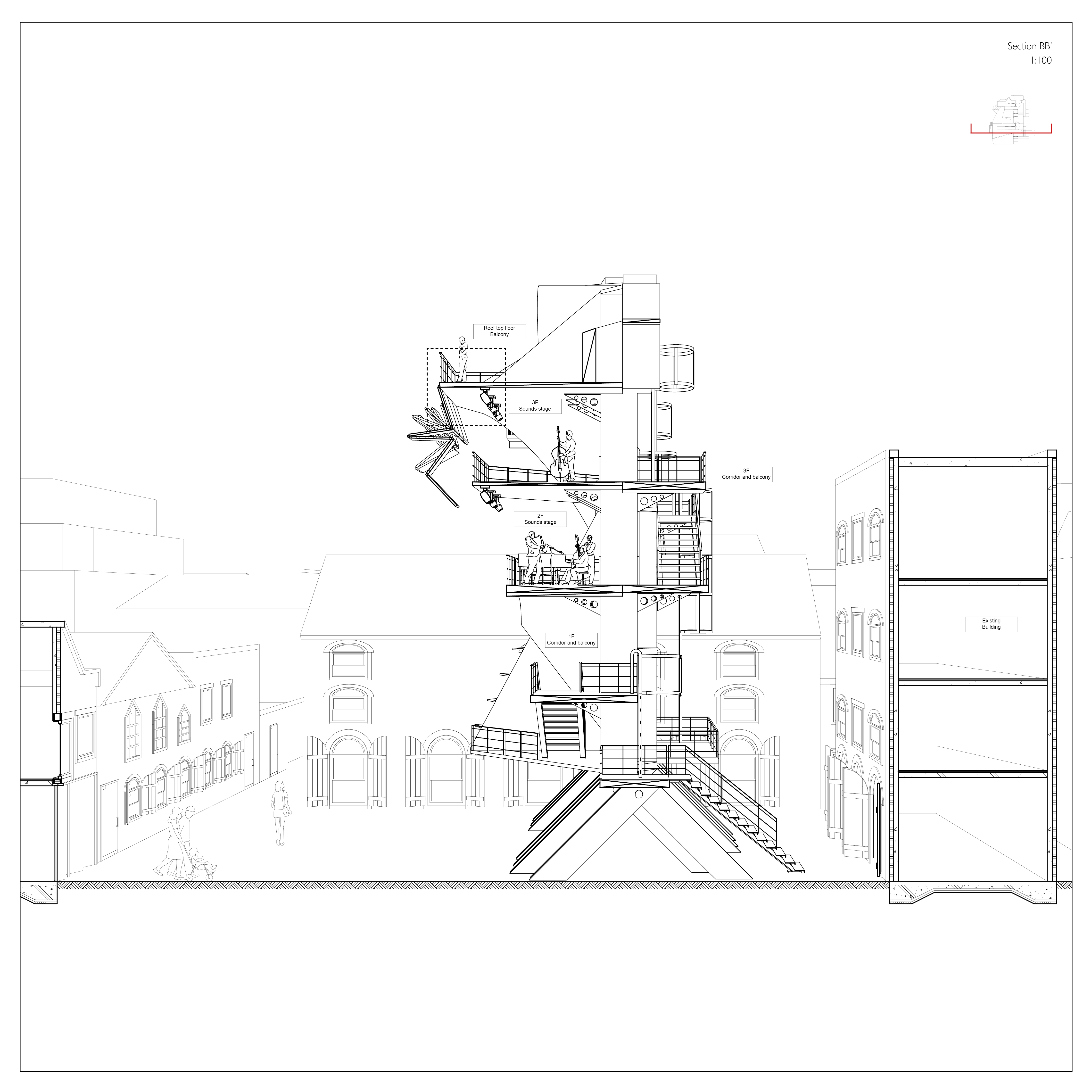 The rotating world: Section BB' 1:100