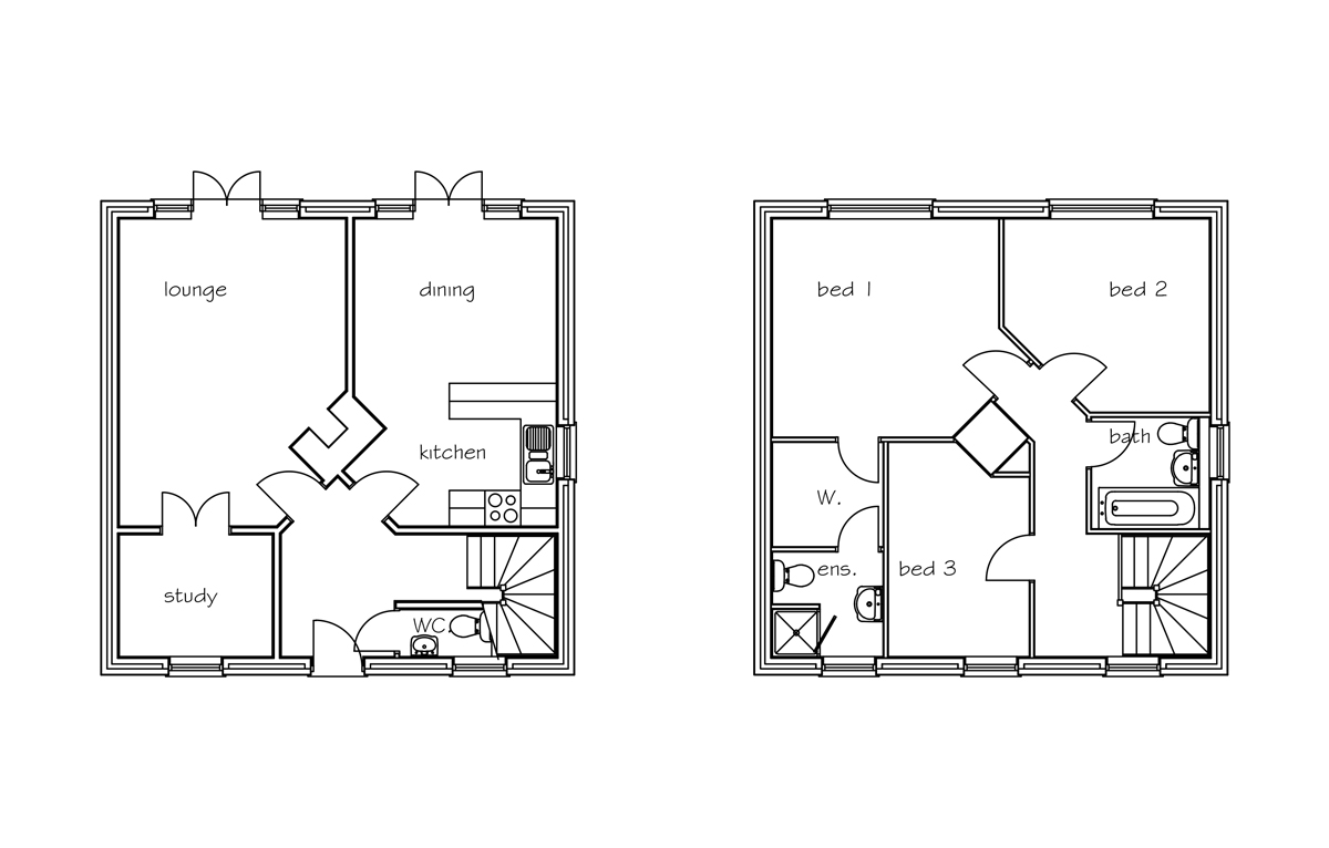 square formal house, ground and first floor