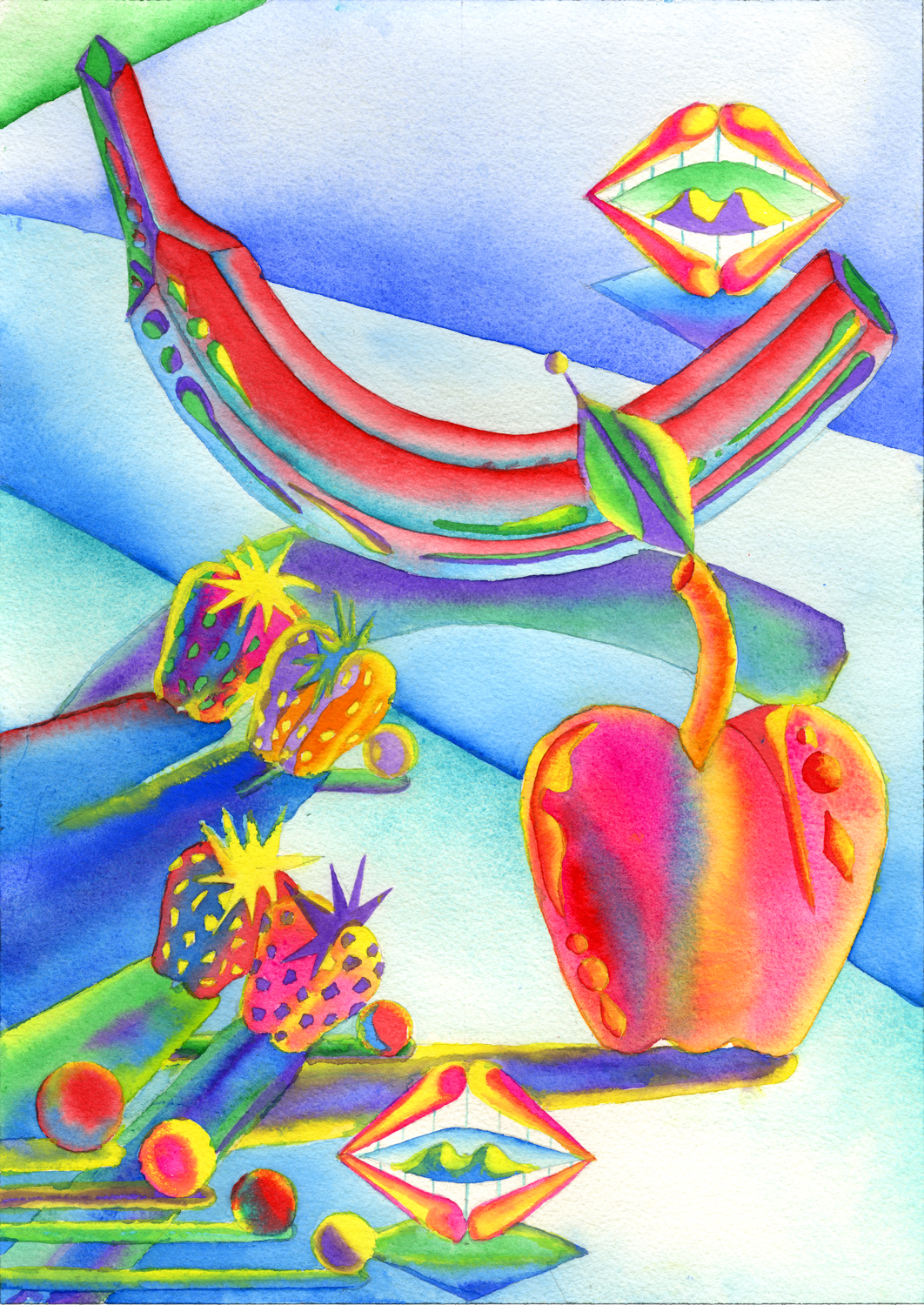 Virtual Fruit Horizons - 2021 Gouache on paper, 9"x12"