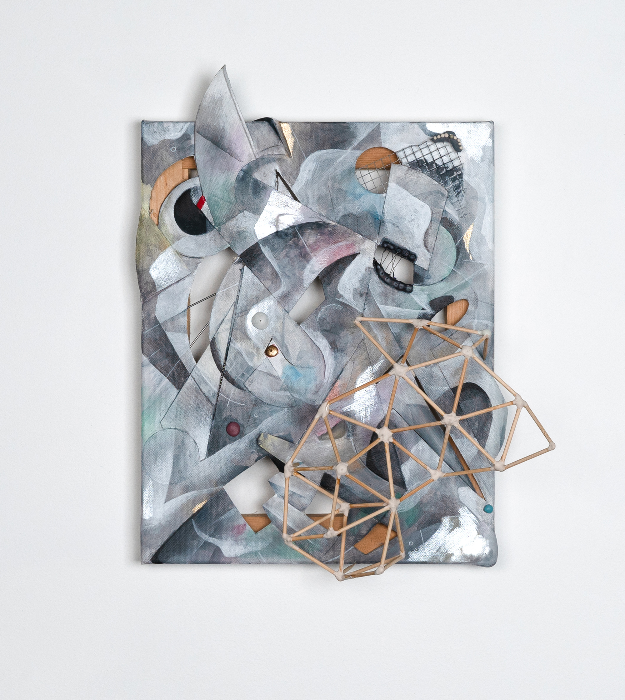 Untitled, 2023, Acrylic, charcoal, pastel, graphite, canvas, wood, epoxy resin 13 x 17 x 6 inches