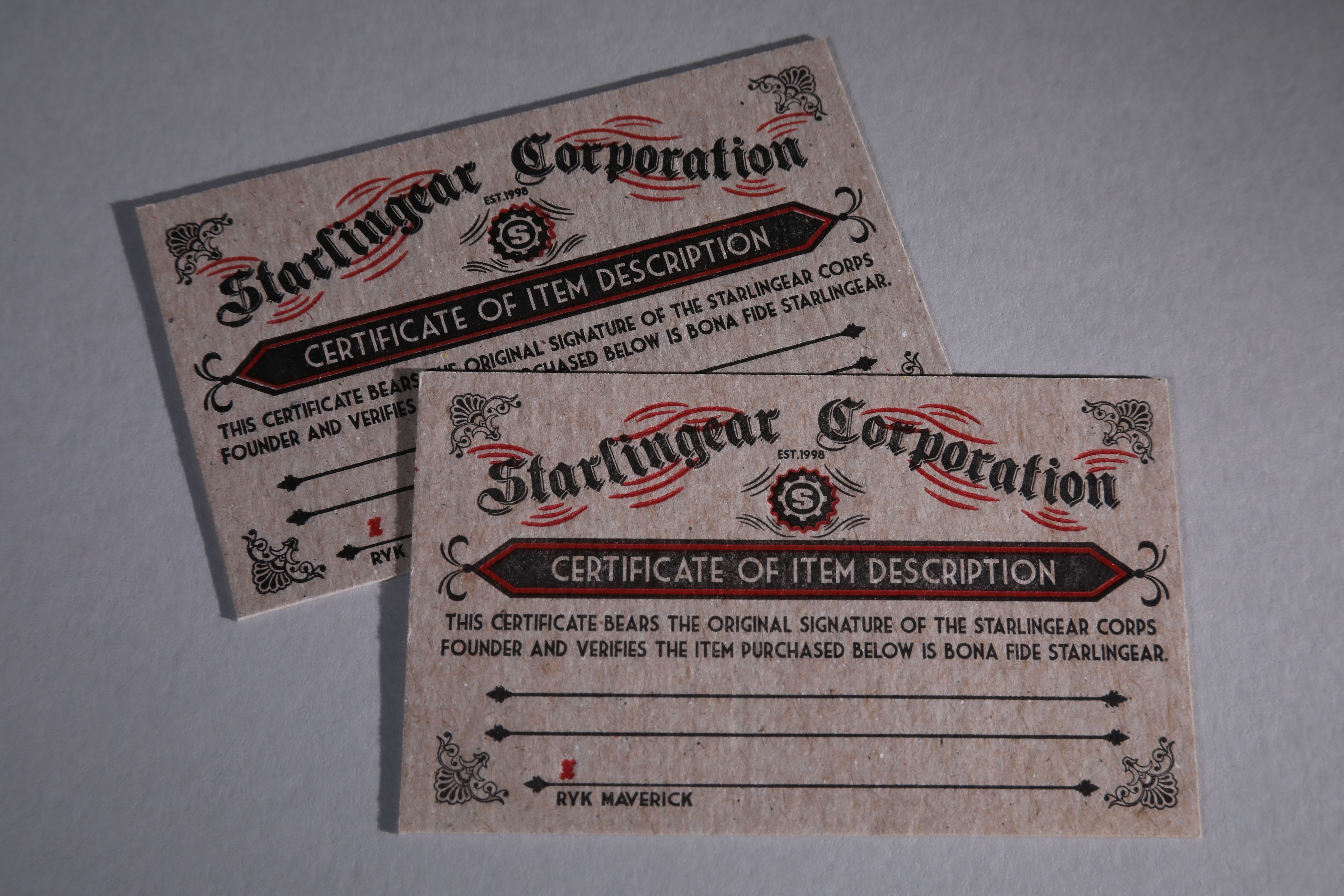 LETTERPRESSStarlingear Corporation gift certificates