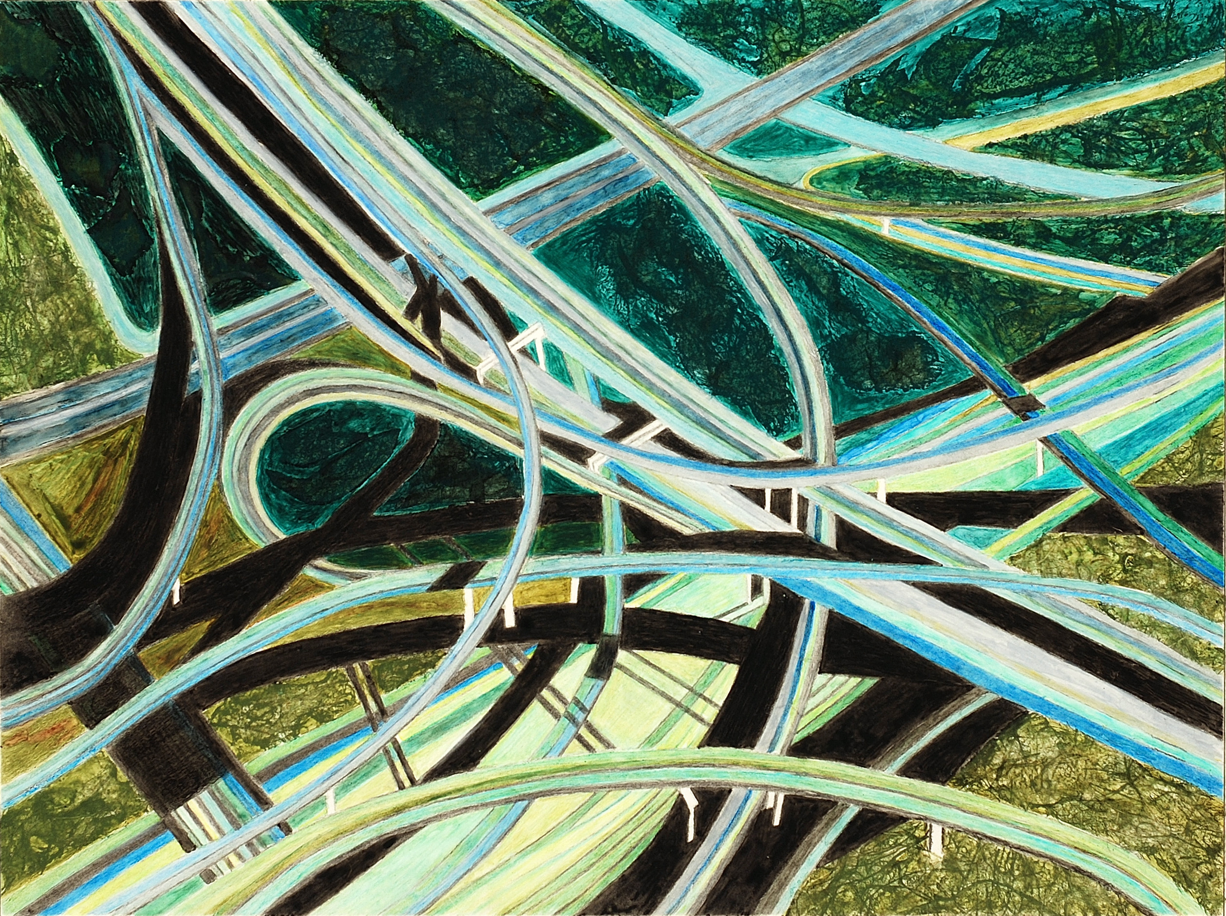 Overpass, 2021, mixed media and collage, 9 x 12 inches