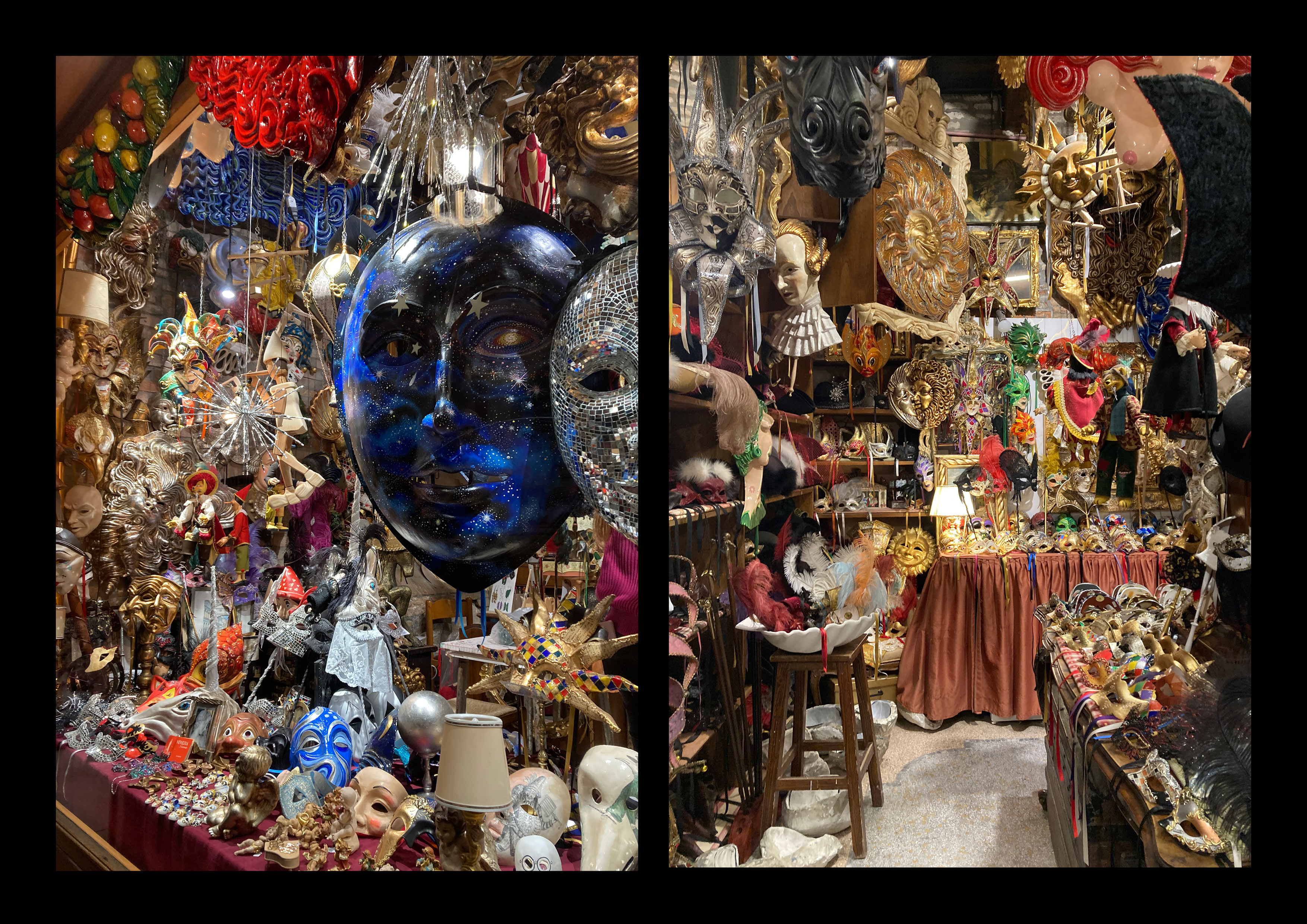 "Tragicomica", Mask Makers Shop, Calle dei Nomboli, Venezia: My wonderful workplace. Thank you Gualtiero, Tobia & Guliana! ©cutterfly, Venice 2025