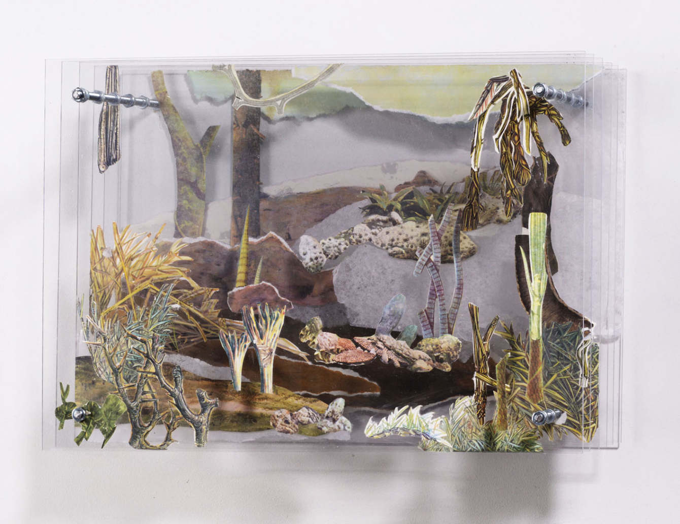 Diorama 4, collage on acrylic glass, steel,  23 x 32 x 17 cm, 2017