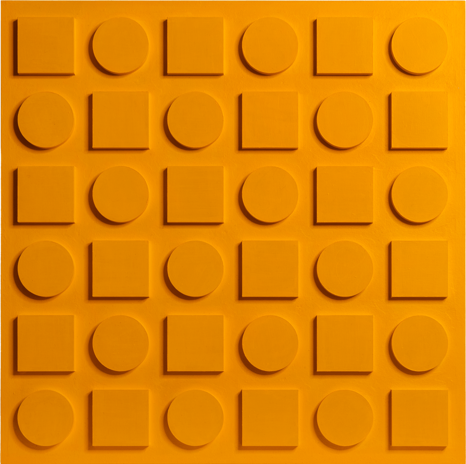 Monochrome Landscapes II. Cadmium Yellow Deep Hue 5 / Series of acrylic paintings on fibreboard 2021–2022 / 50x50 cm