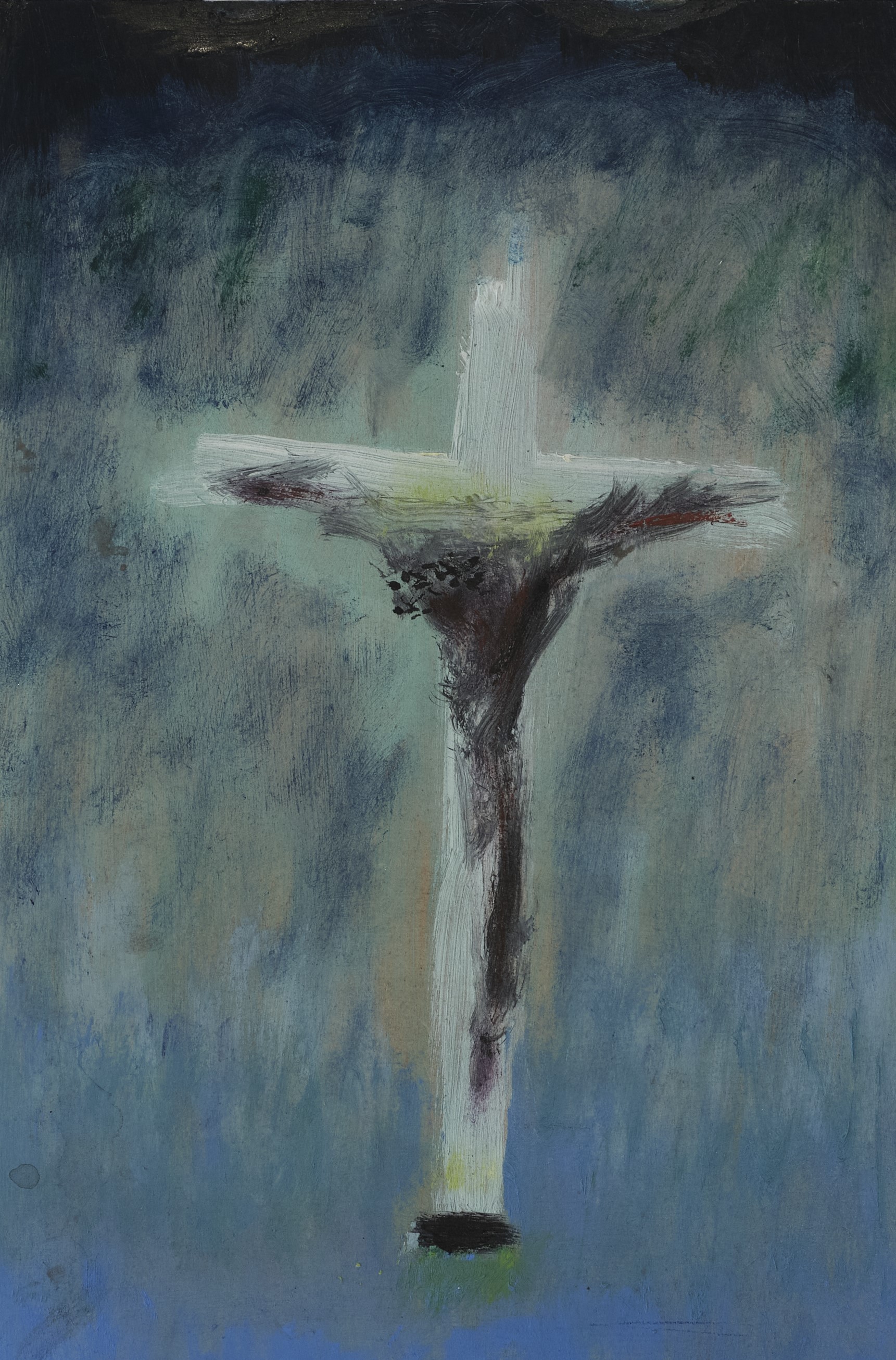 Rodrigo Echeverría, Blue Crucifix, 2023, oil on wood, 11 3/4 x 7 7/8 in / 30 x 20 cm © Rodrigo Echeverría
