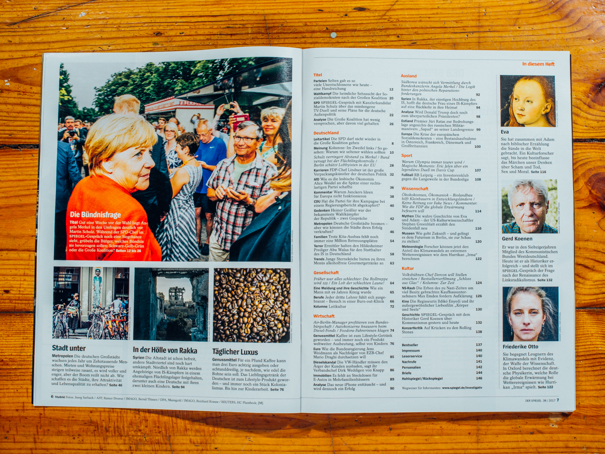 Der Spiegel / Titelstory mit Bildern von Wahlkampfveranstaltungen der CDU und SPD / September 2017