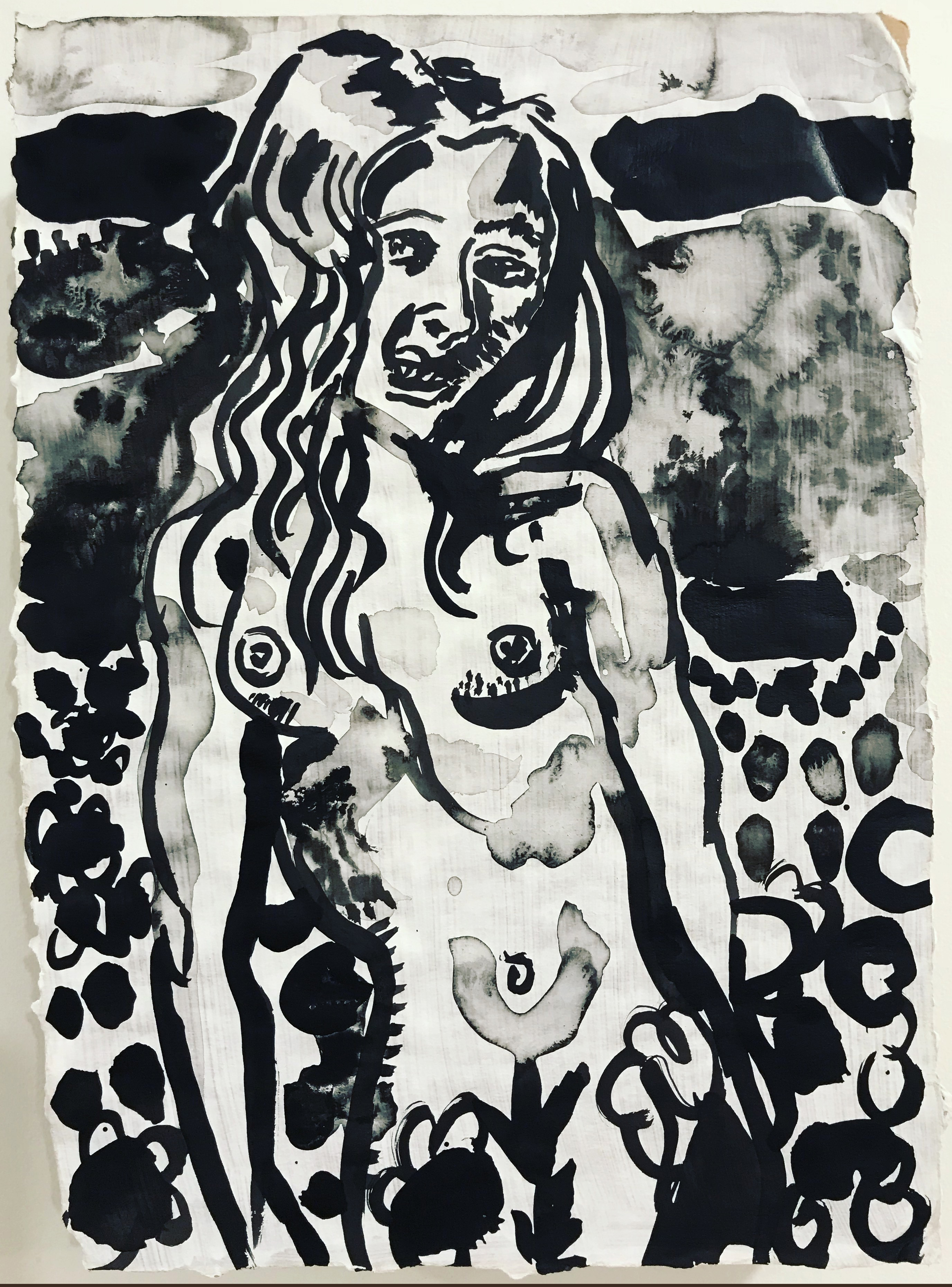 Girl in Field, 2018Ink on gessoed cardboard11 x 8 in.28 x 20 cm