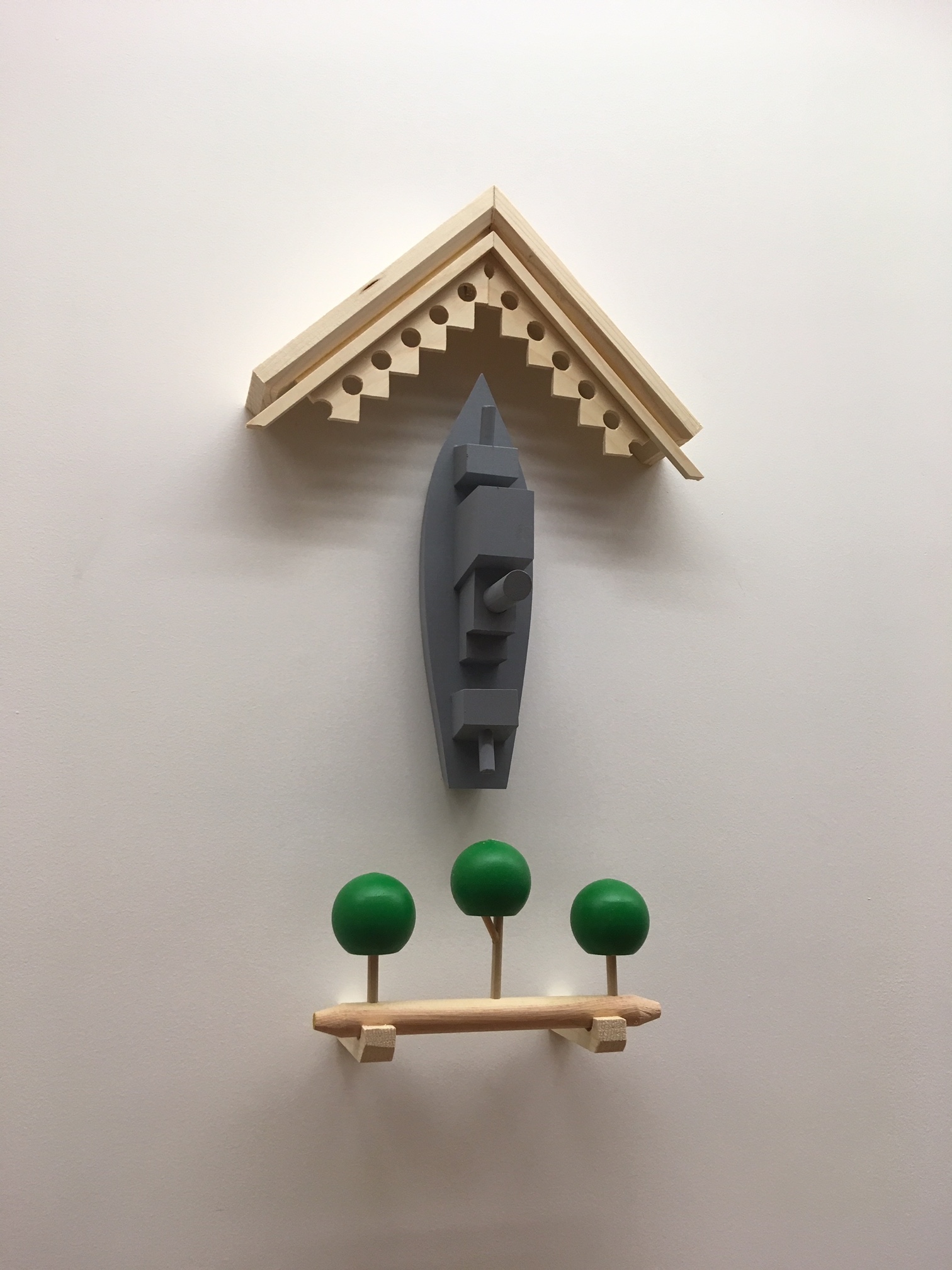 Brian Beck, Three Oaks Battleship, 24 x 14 x 5 inches, Wood and paint, 2019