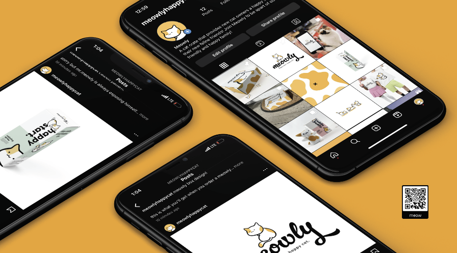 Meowly instagram pagemock-up of real Instagram made, 2023