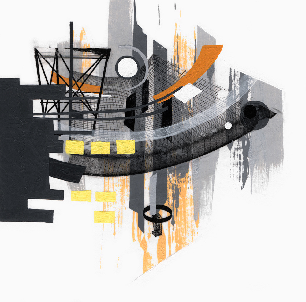 SPIEL II  ·  mixed media on paper  ·  25 x 25 cm