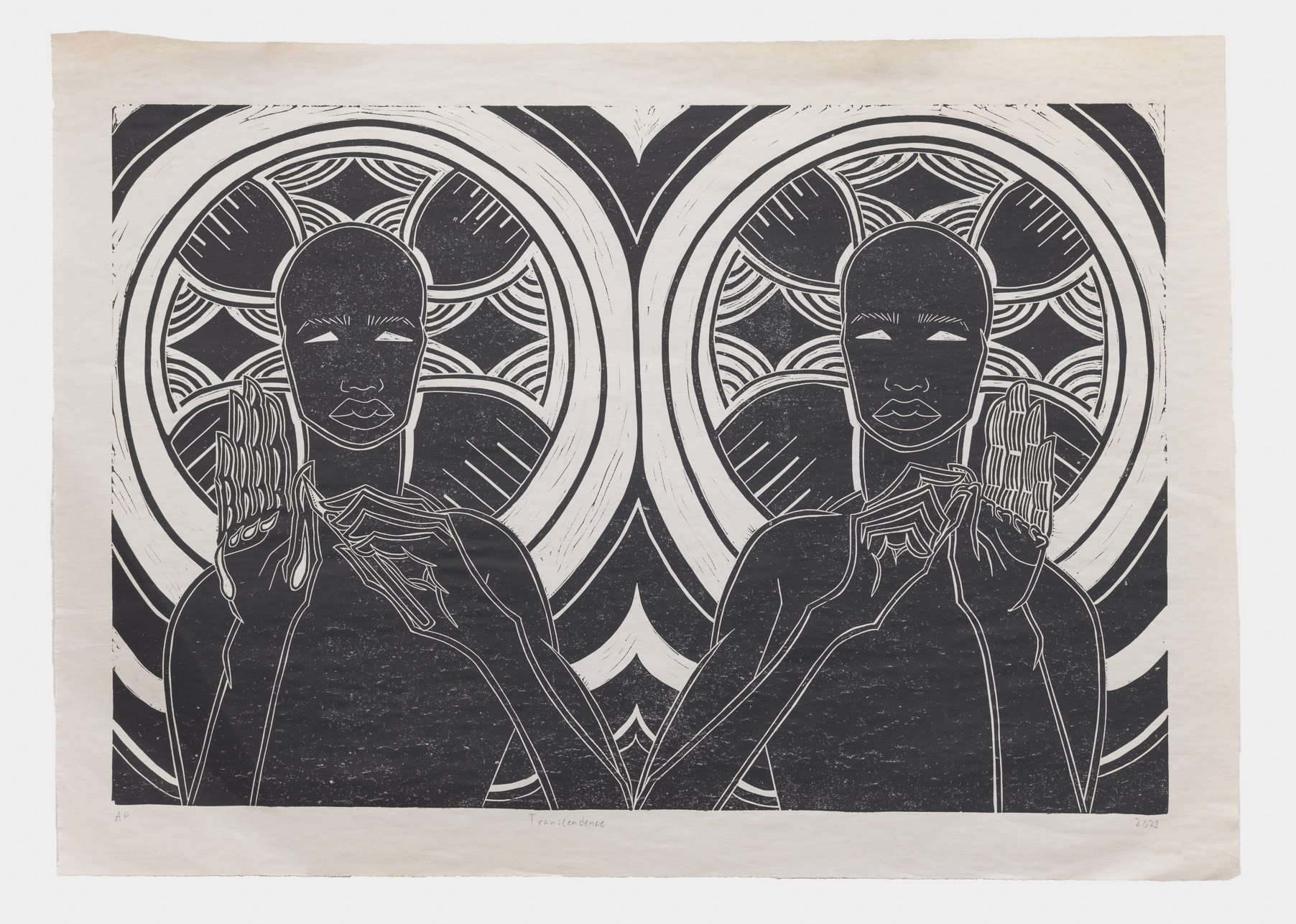 Transcendence | Linocut on newsprint | 20 x 14 &frac12; in | 2021  