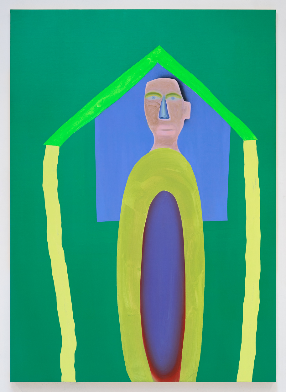 Two yellow trunks around my door, 2022 Oil and acrylic on canvas140 x 100 cm