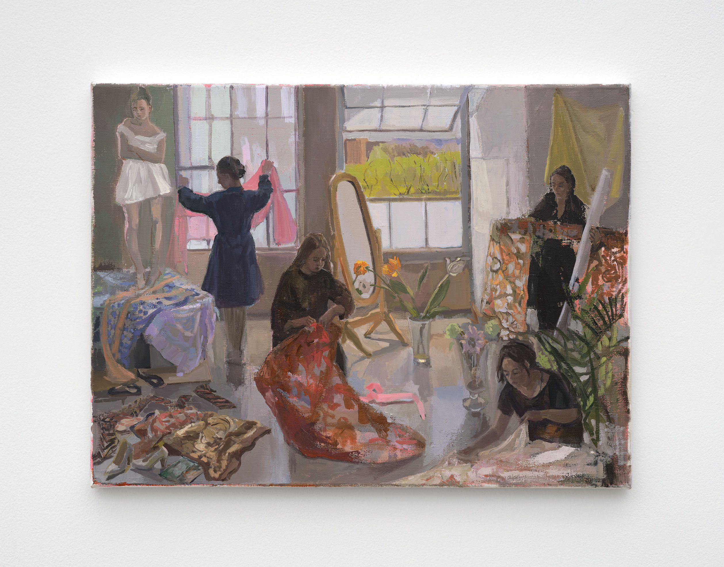Vera Iliatova, Five Attitudes of Delay, 2025, Oil on linen, 18 (H) x 24 (W) in.