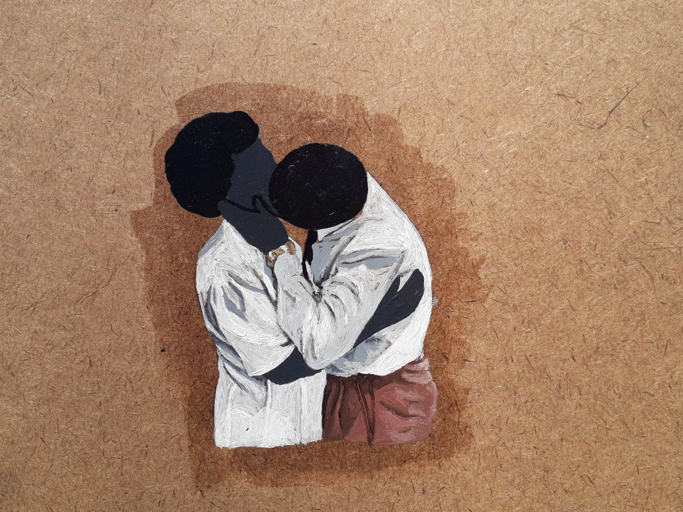 Matty Monethi, "The Kiss '93", acrylic and oil on masonite, 15.0 x 20.0 cm