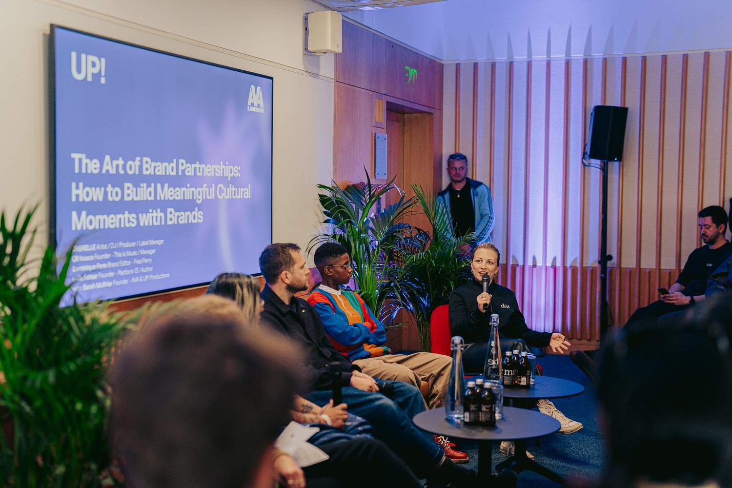 Panel discussion at AVA London 2025 titled ‘The Art of Brand Partnerships,’ featuring speakers discussing meaningful cultural collaborations.