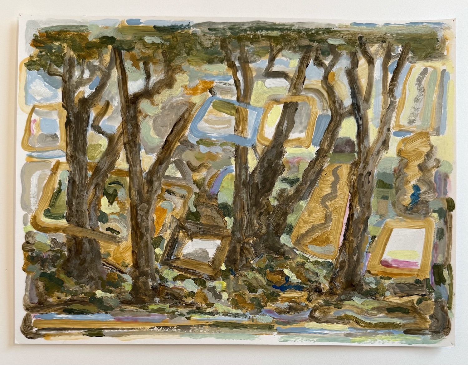 Untitled (Trees with Frames), 2024, Acrylic on paper, 9 x 12 in.