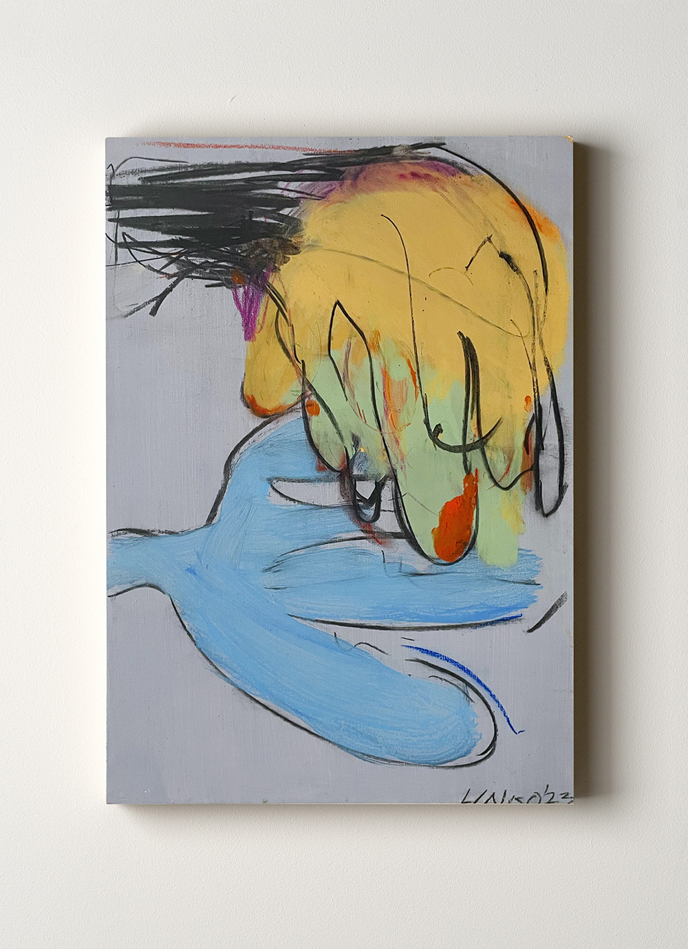 'Slippery Gripl' - Oil, charcoal, acryl paint and pencil on mdf panel, birch frames, 50 x 35 x 5 cm