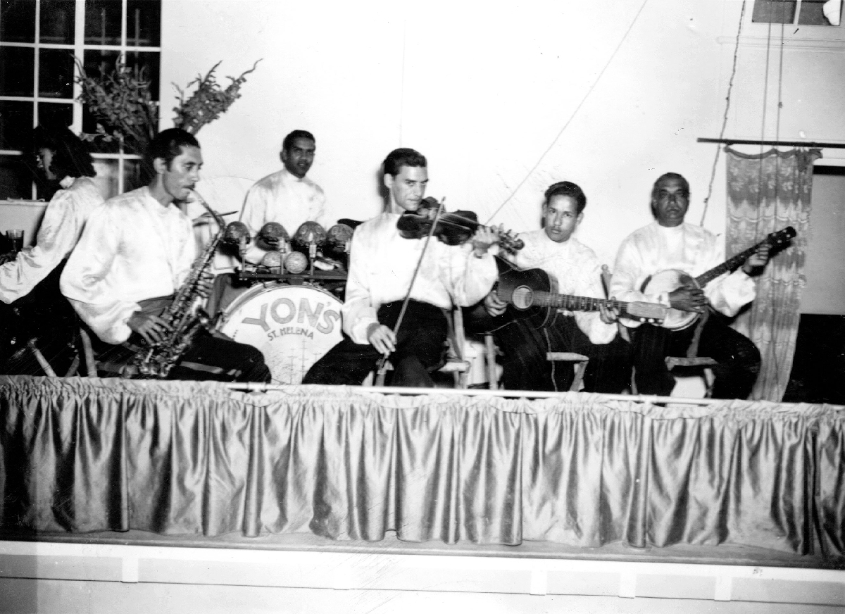 Yon’s Orchestra - St. Helena with Sydney Lakey on guitar performing in Mutare c.1950s, a nod to the past when they played behind curtains to segregated audiences in then Rhodesia © courtesy the Yon family