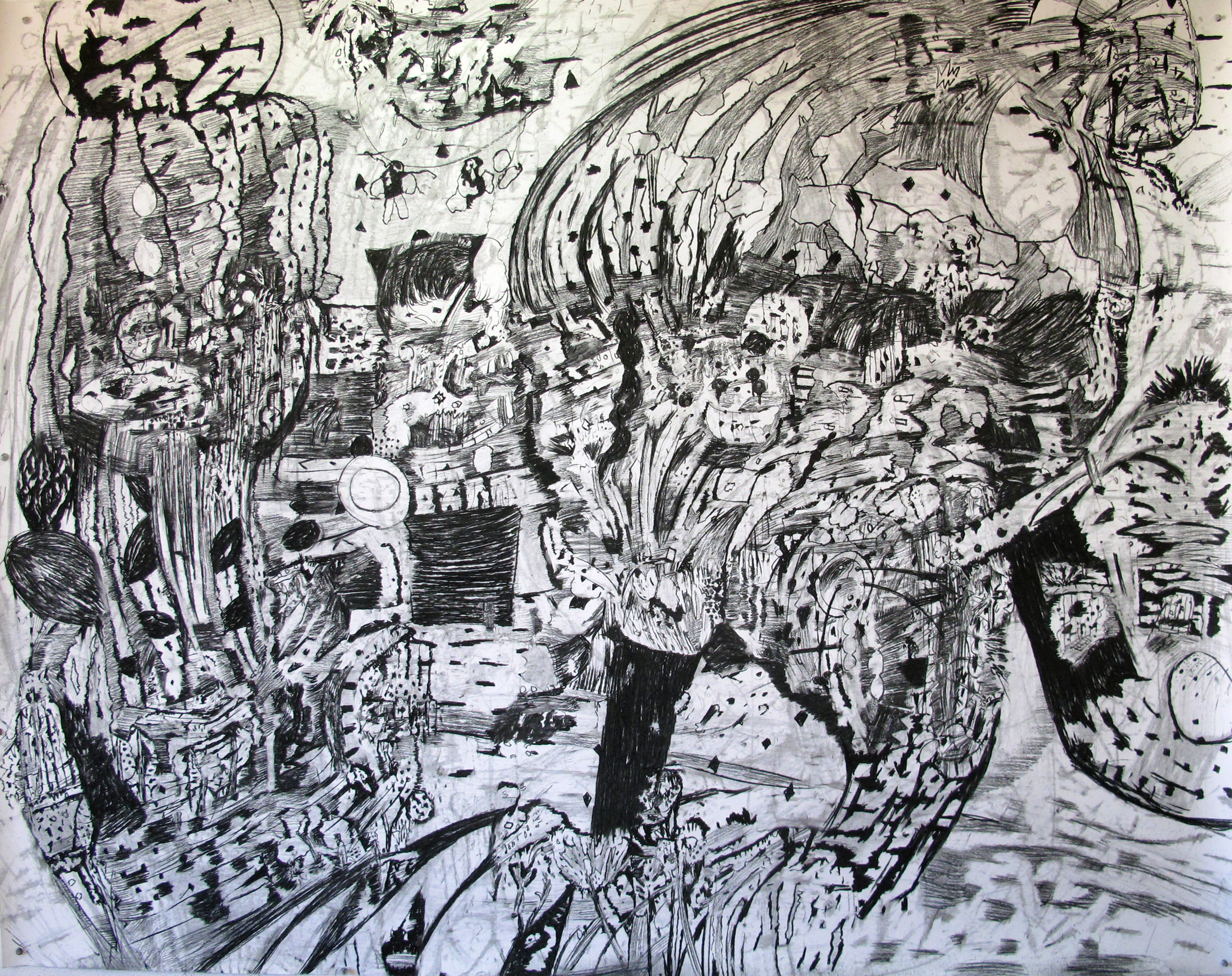 "Untitled", 2017. Charcoal on paper, 150 x 180 cm