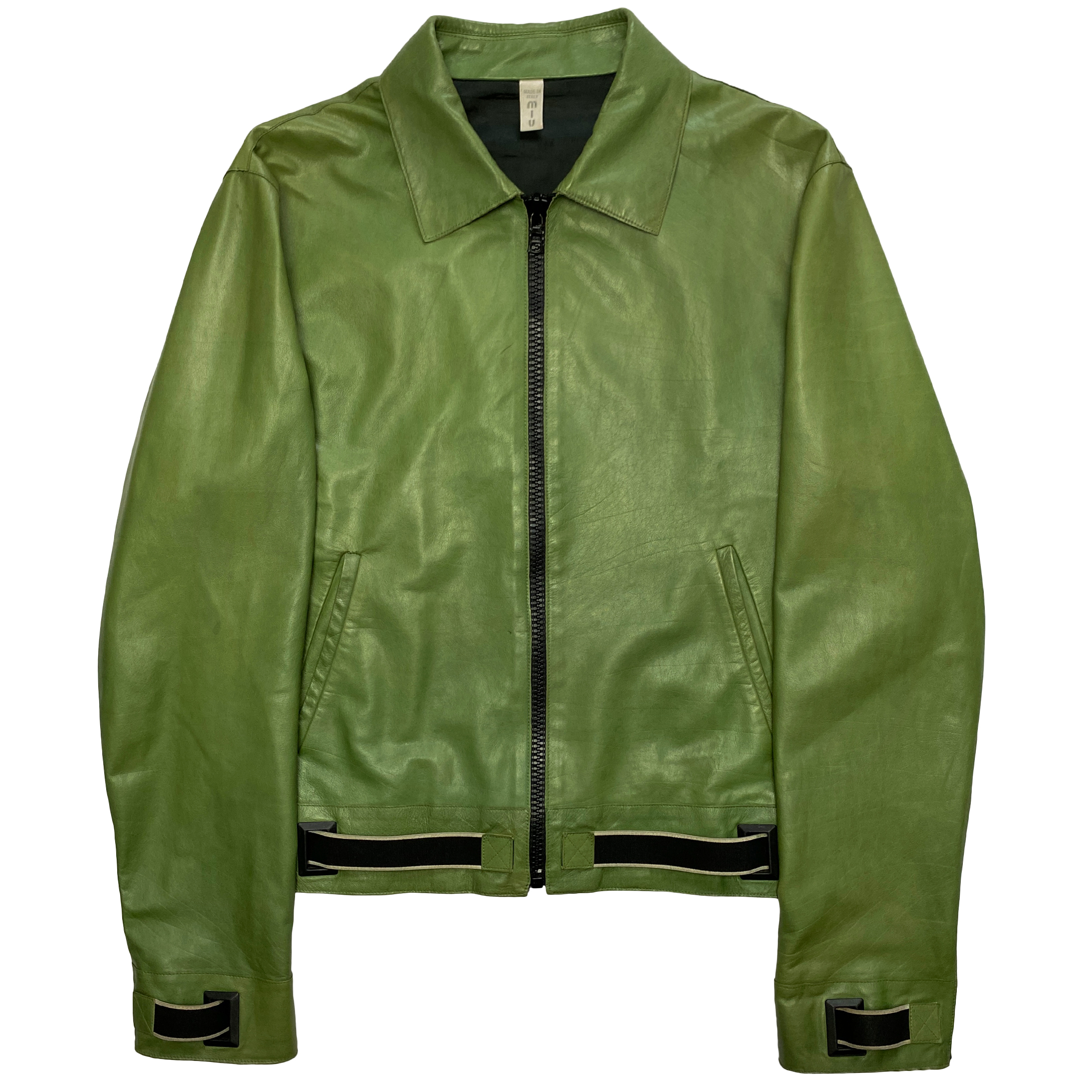 Miu Miu, S/S 2000 Belted Green Leather Zipped Blouson - La Nausée