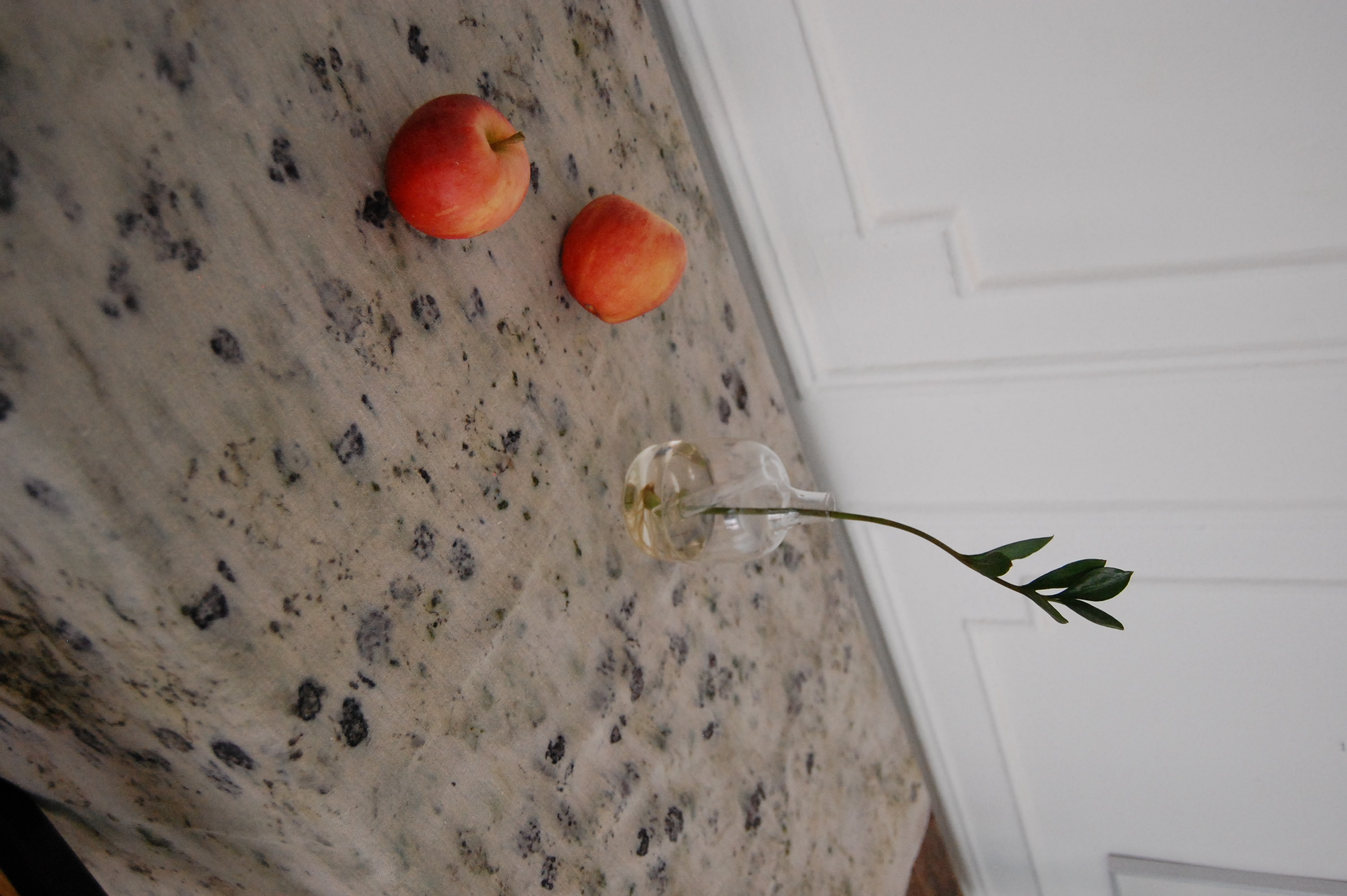 Vintage linen tablecloth dyed with wedding bouquet.