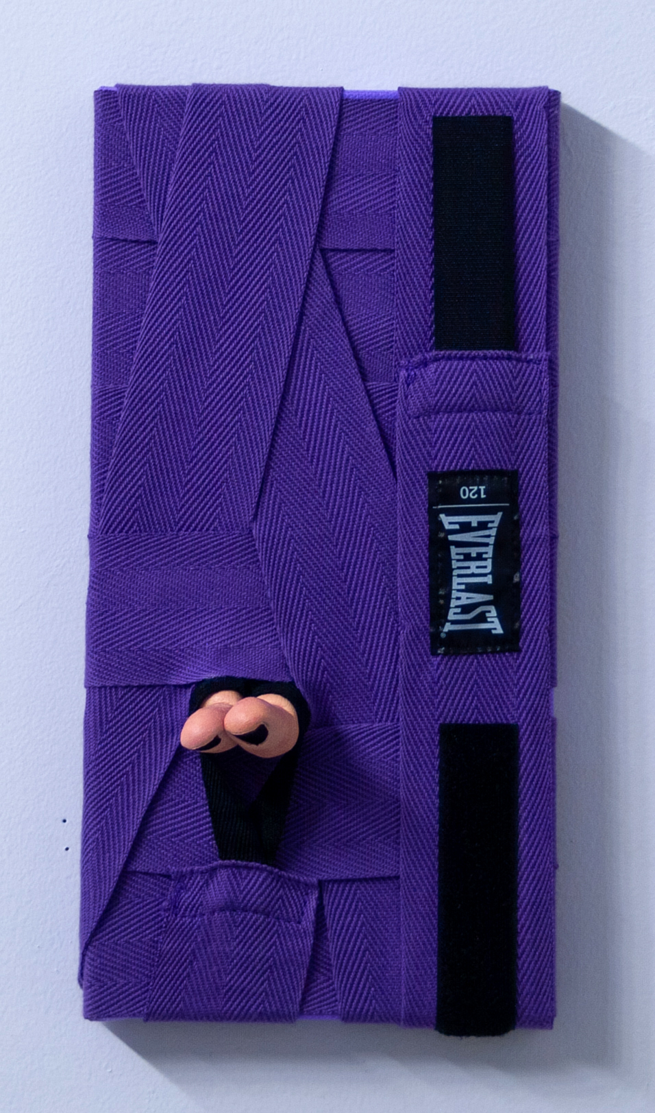 Double Bind (fingers) / acrylic and nail polish on plaster cast, Everlast brand boxing hand wraps, canvas / 12 x 6 in / 2025