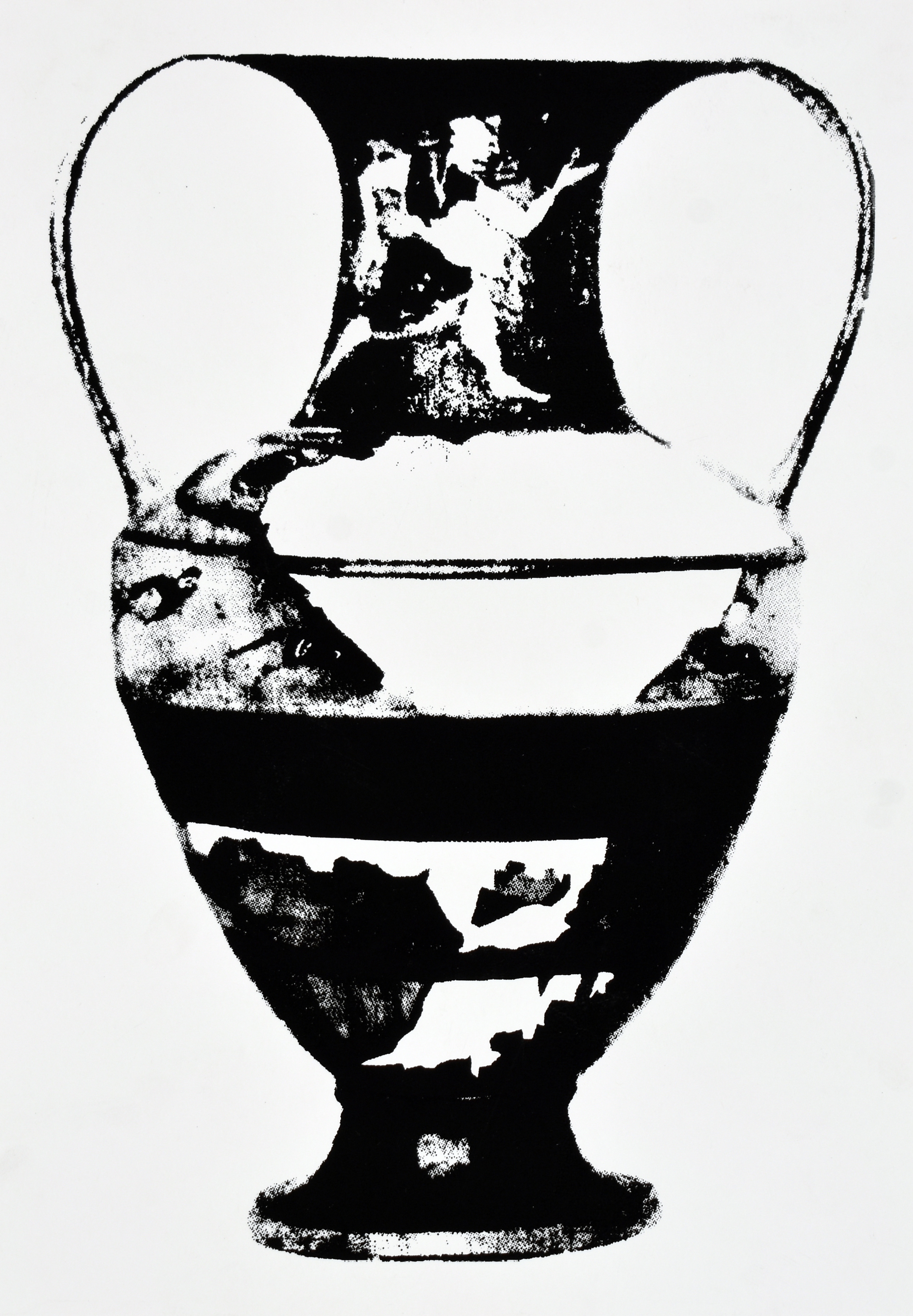 302760 (P.ND.01) AB1: Centauromachy, Centaurs, Warriors. AB2: Animal Frieze, Lions, Panthers, Sphinx. Neck A and B: Winged Goddess (Nike?). On Handle: Satyr, Maenad. On Rim: Dolphins. Shoulder: Satyr Between Eyes. Under Handle: Sphinx, Screenprint on paper, 12.5 x 8.5 in., 2024