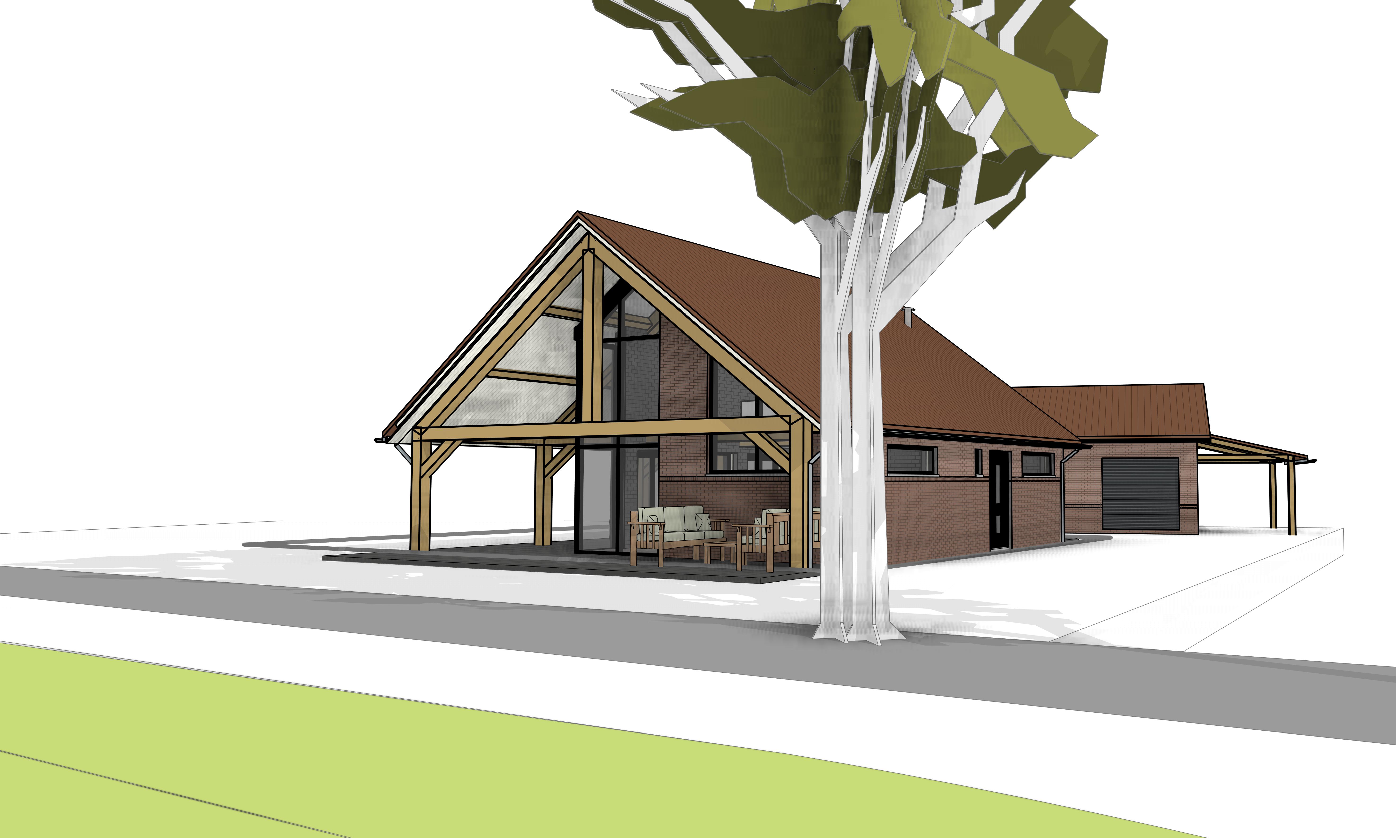 3D-Impressie: rechter zij-/ voorgevel