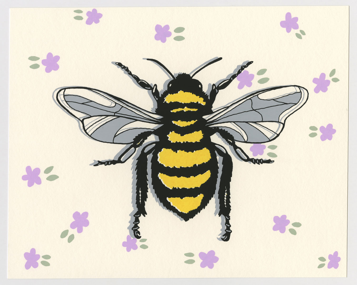 Honeybee2022, Screen print on Canson Colorline, 8x10&rdquo;
