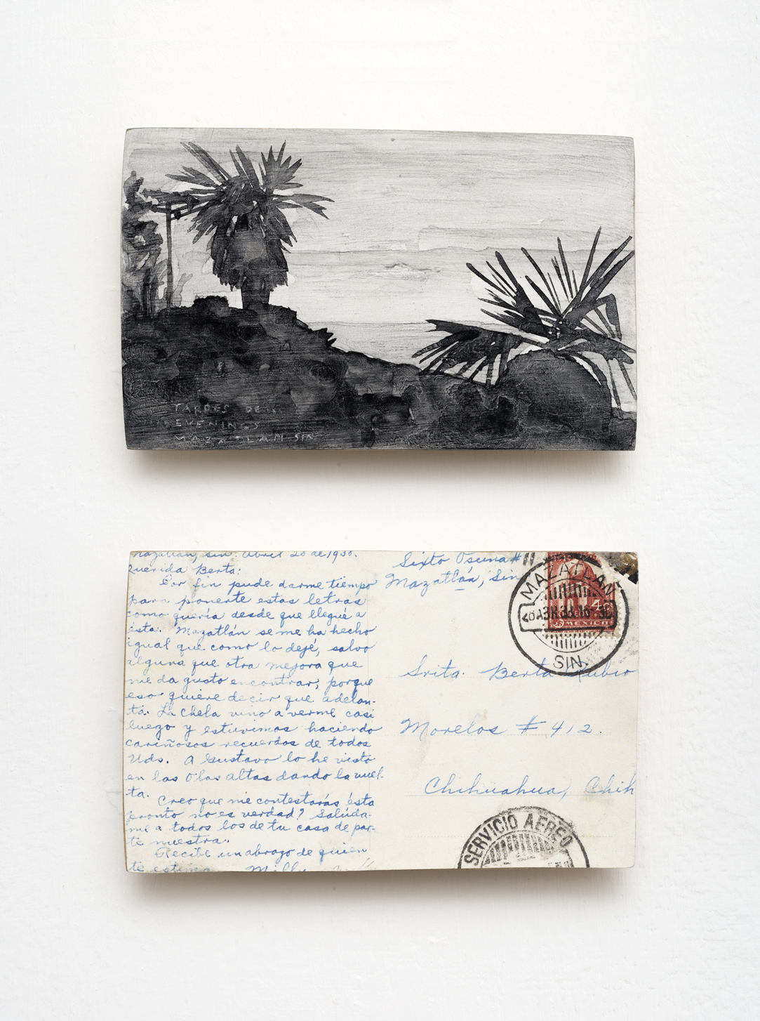 Tardes de Mazatlan. 8,5 x 13,4 cm. Tinta sobre madera