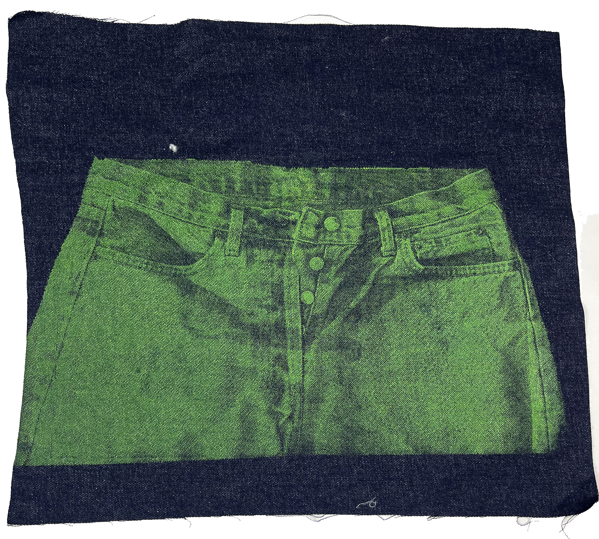 Gloss binder in ball green pigment on raw denim