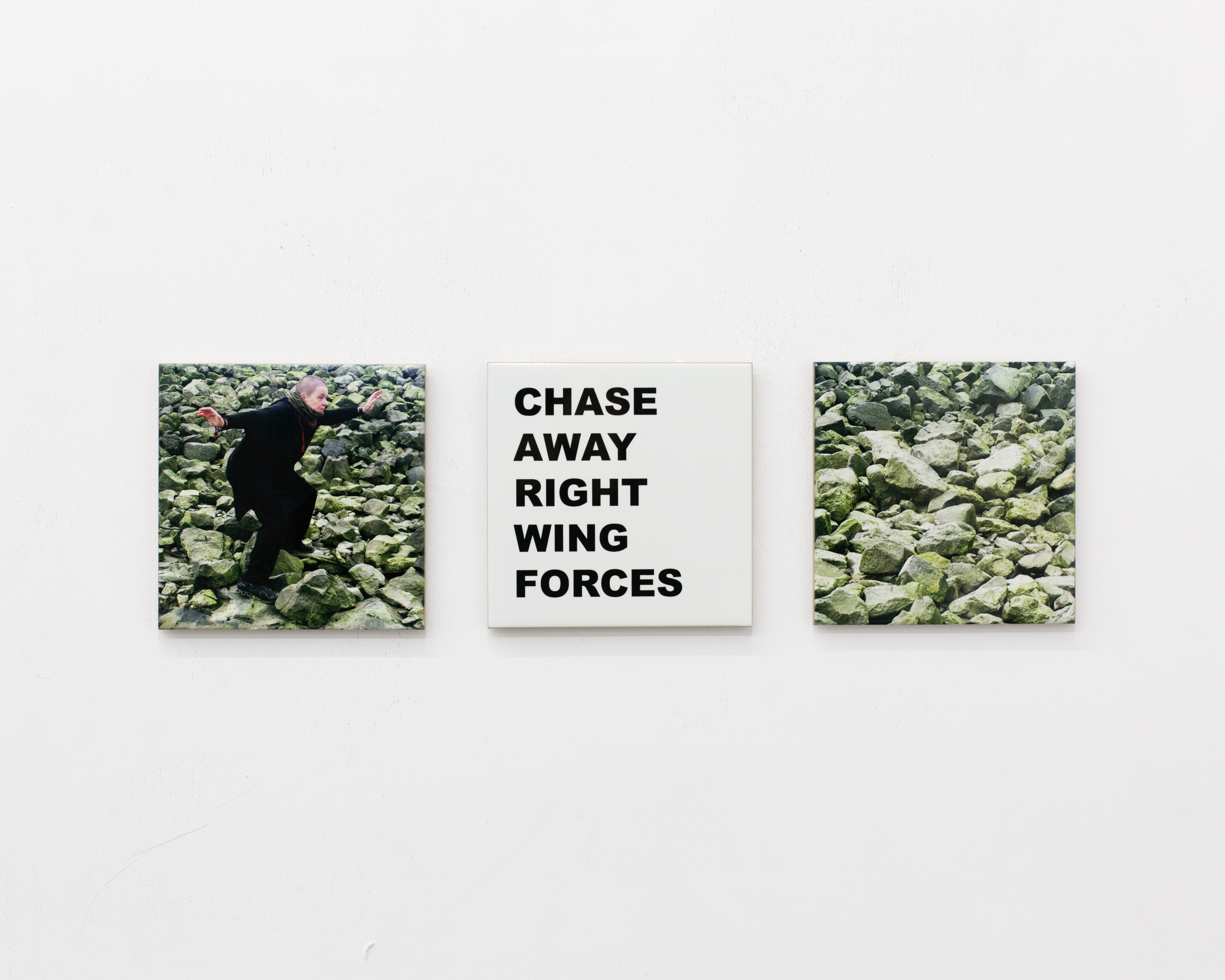 'Chase away right wing forces', 2025. Tiles Variable dimensions, each tile 15 x 15 cm