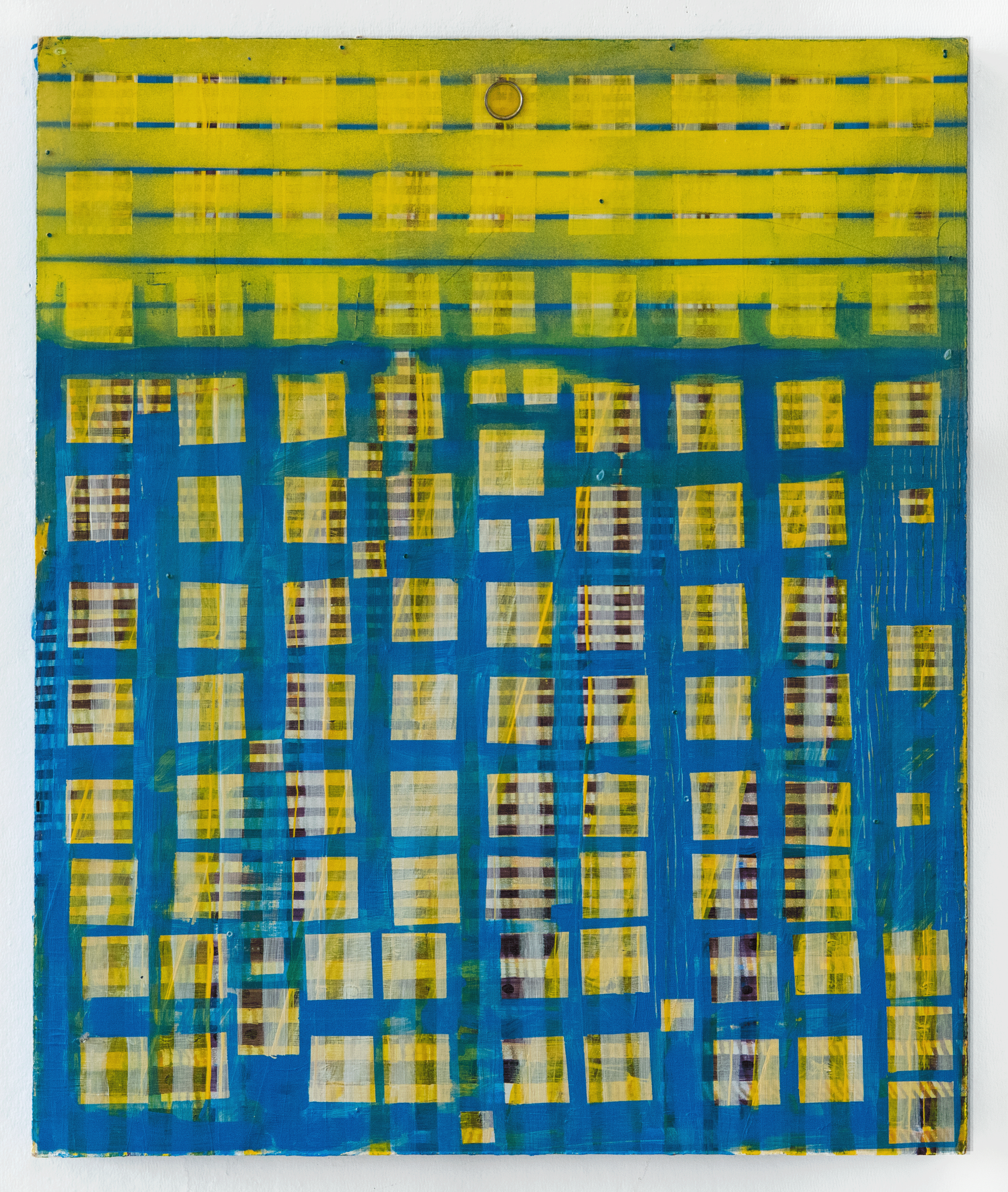 "To Be A Ceiling That Is," 2023, Oil paint on panel, with rhinestones and game chips, 18” x 24”