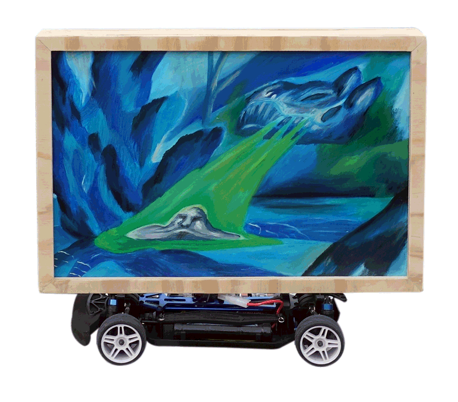 Scuderia Realismo Magicofour-wheel remote-controlled painting, mixed media, 53x45x20cm, 2024 · info