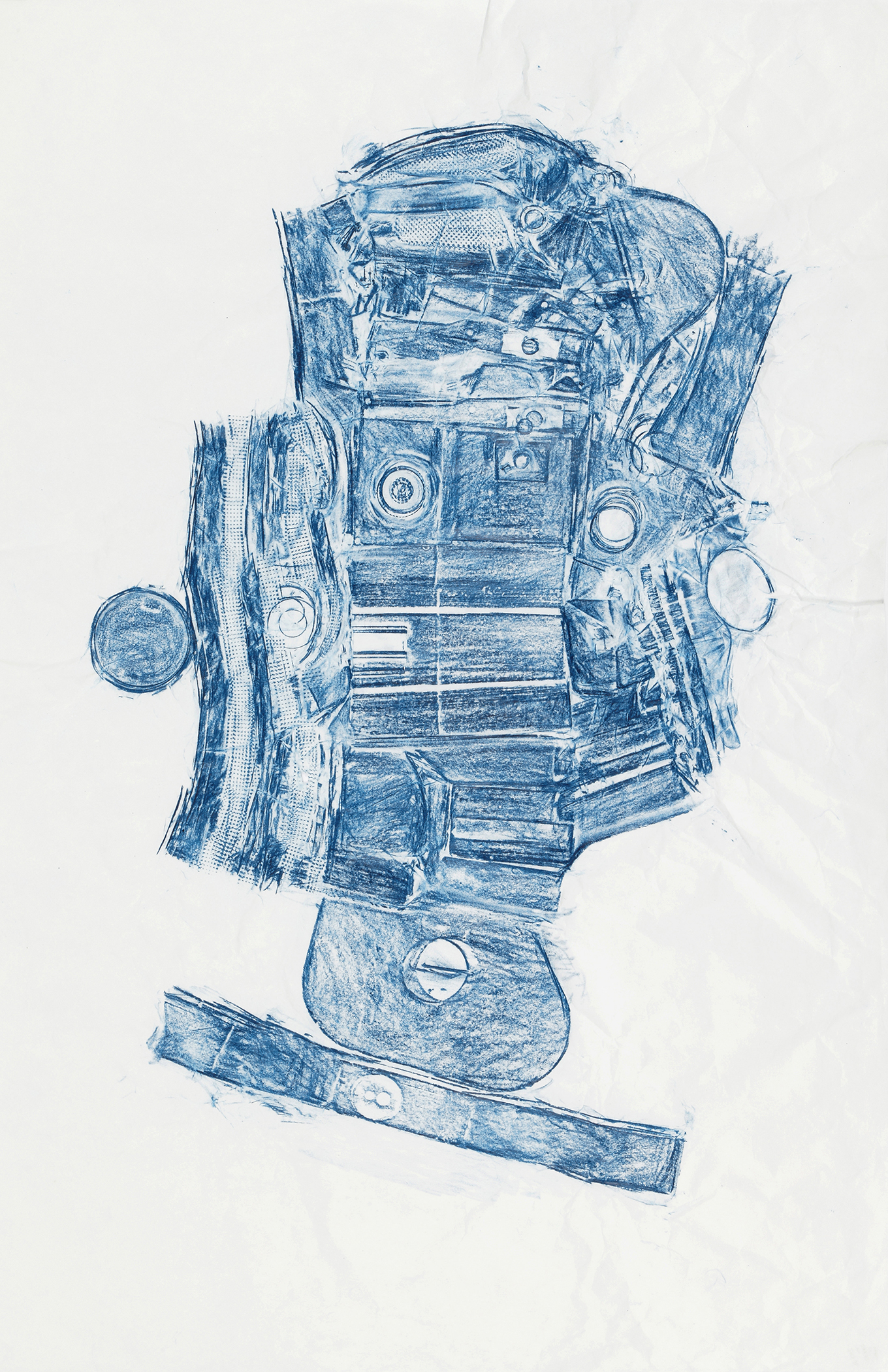 16mm Camera (2), 2015. Frottage; encaustic and wax on paper, 37 3/4 x 25 1/8 inches (95.9 x 63.8 cm)