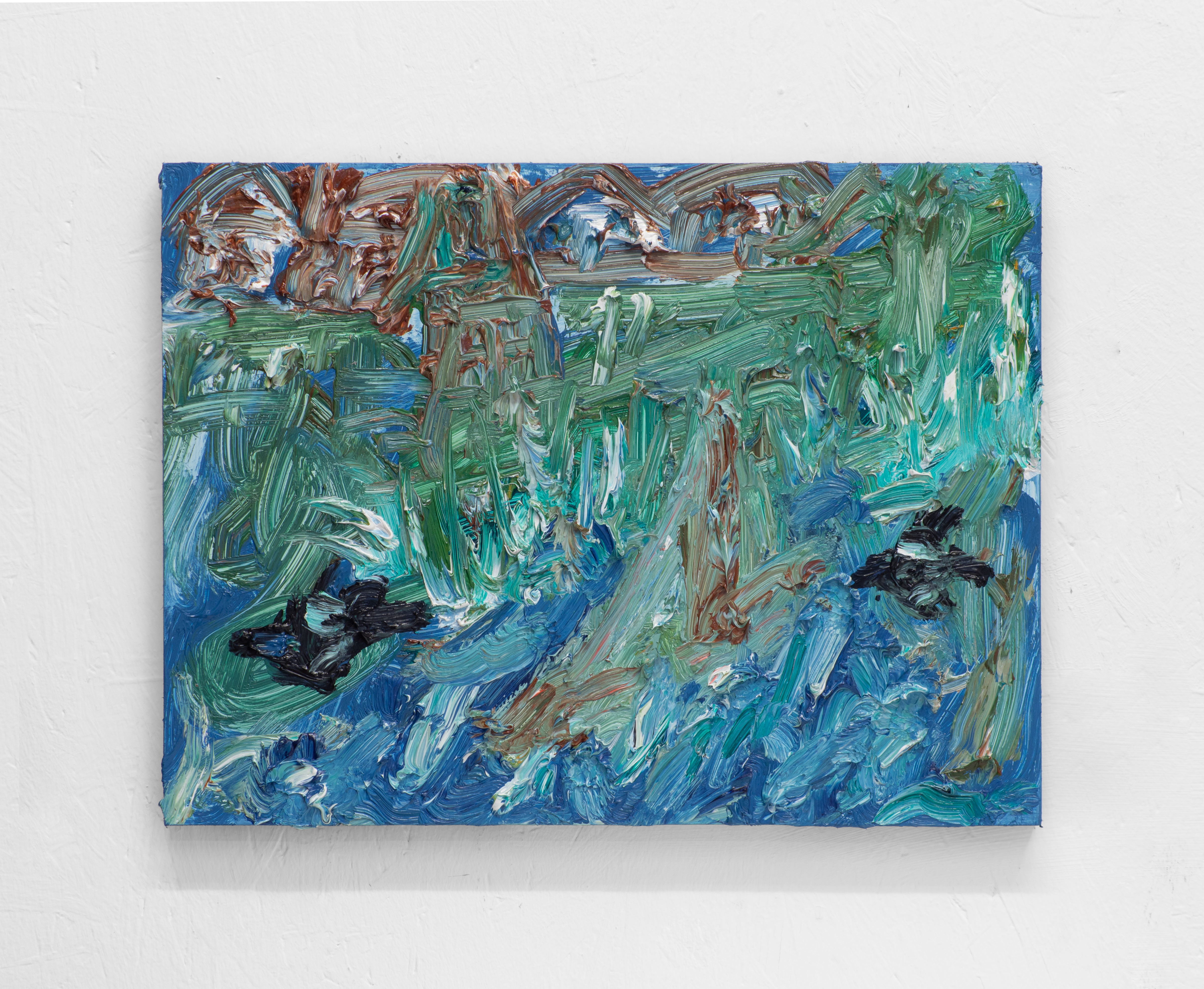 Storm Pretrels beyond harbour, 2025  Oil on dibond  20 x 31 cm