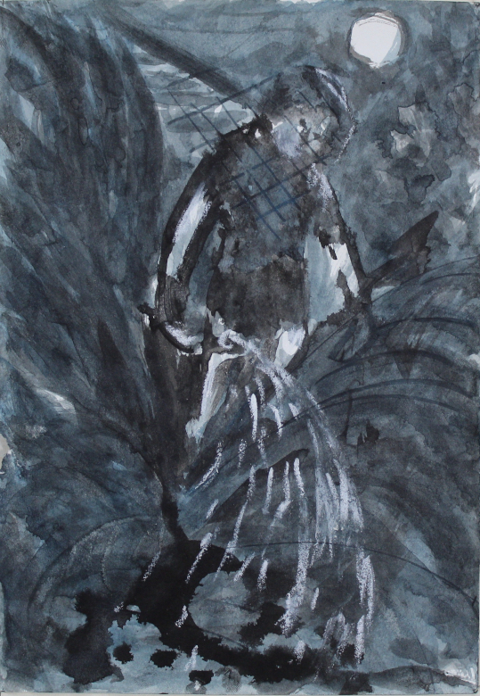 Gardening at Night, 2021, Ink and pastel on paper, 10 x 7 in. $500