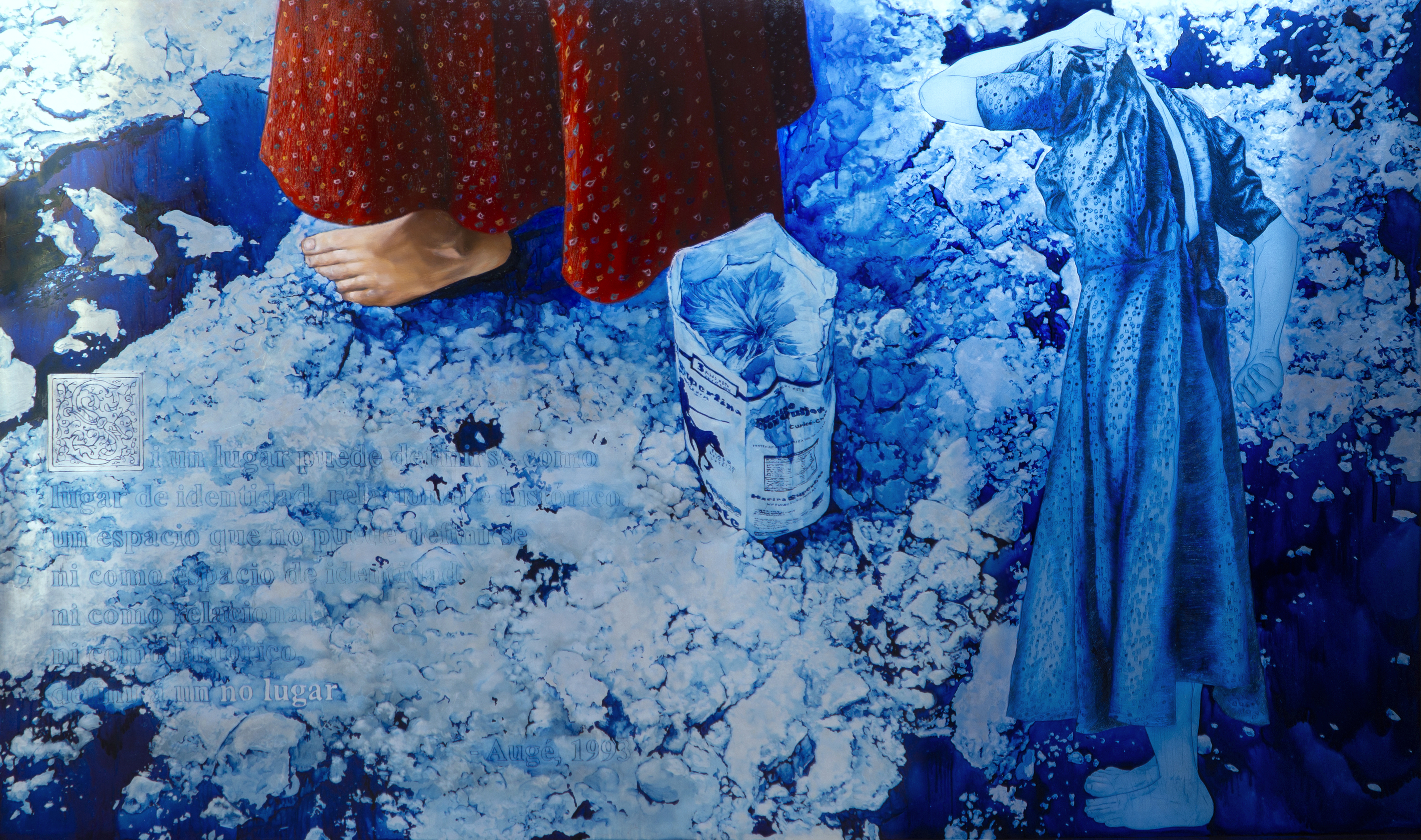 2020. "El no-lugar de la cautiva", técnica mixta, tinta, óleo y punta seca sobre aluminio, 110 x 186 cm