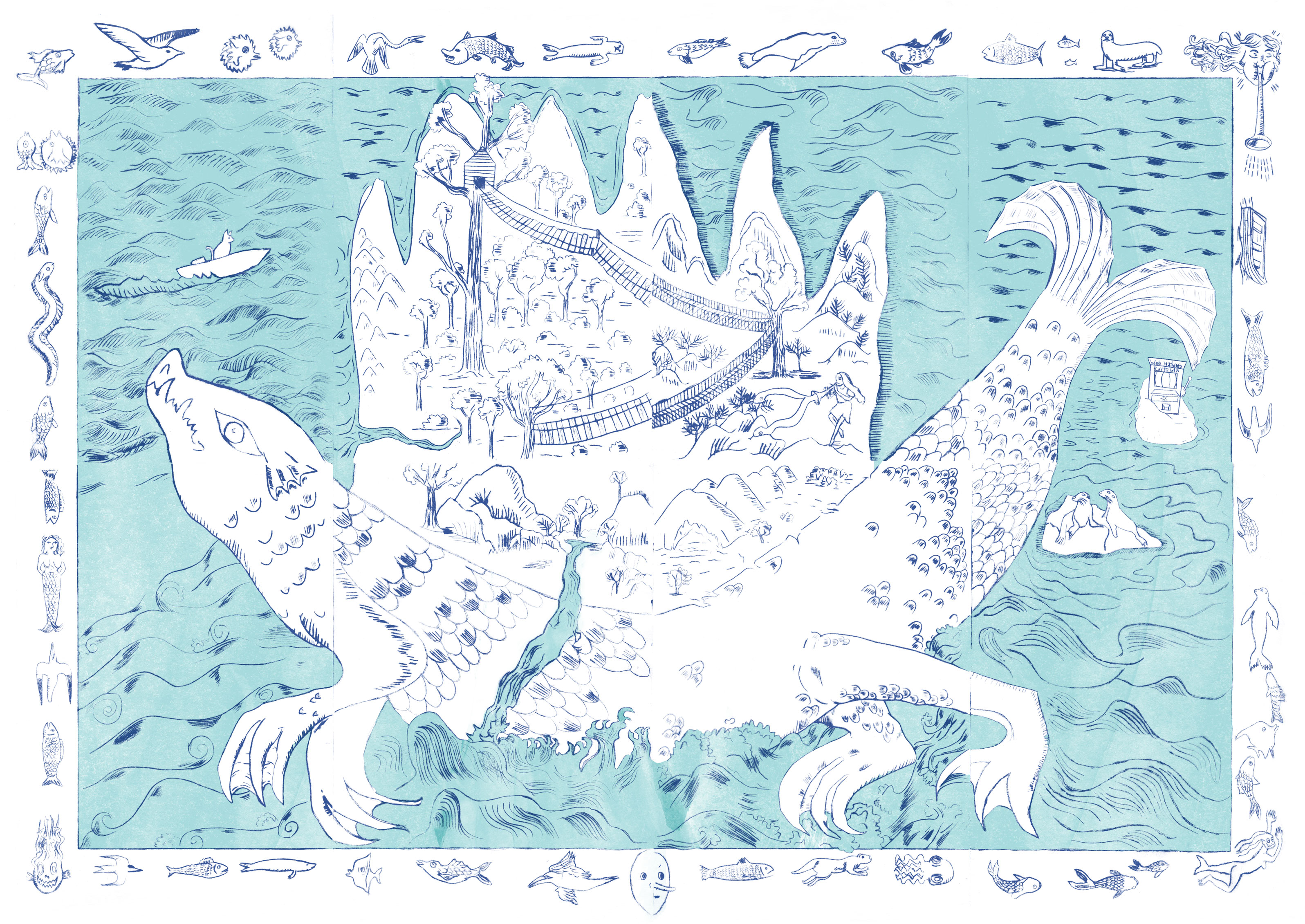 Mappemonde "Dérives",  2022. Impression textile. 64 x 94 cm.