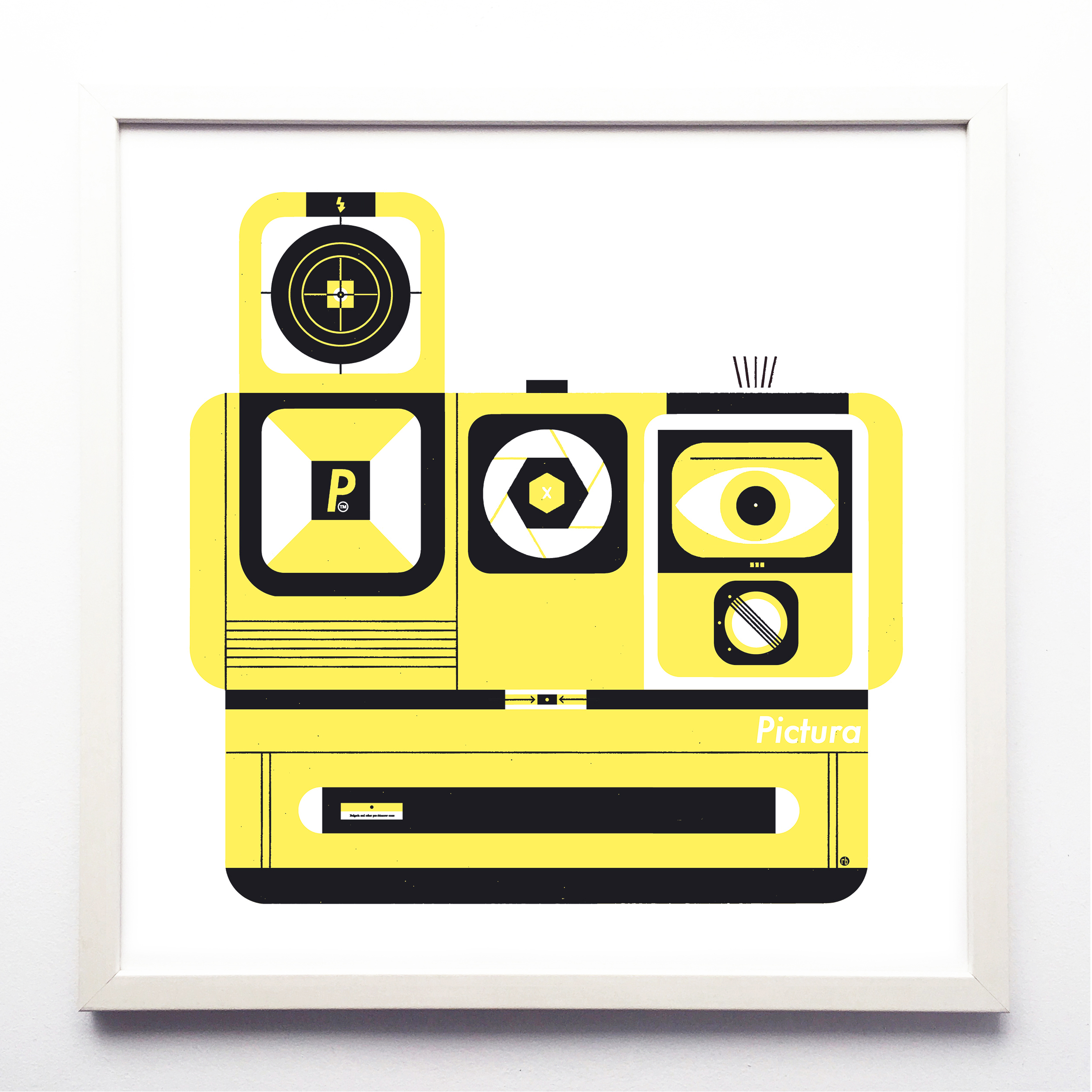 Illustrated poster of a yellow and black Polaroid camera.