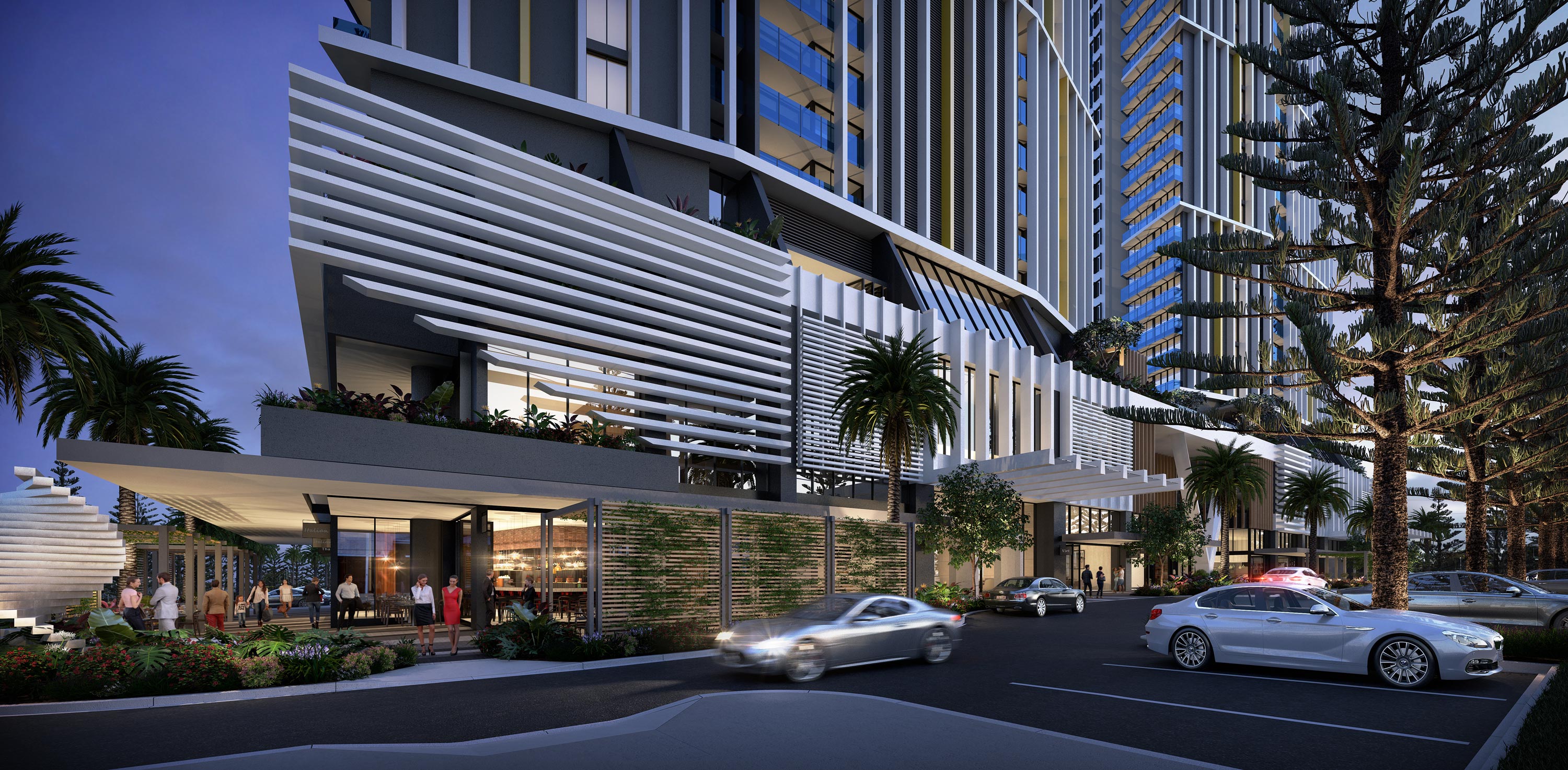 An artist's impression of a modern apartment building, showcasing its architectural design and aesthetic appeal.