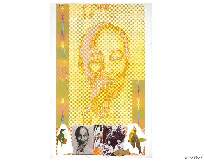 Ho Chi Minh, 1970 Screenprint on J Green paper with wooden fish attached on a string, 102 x 70 cm