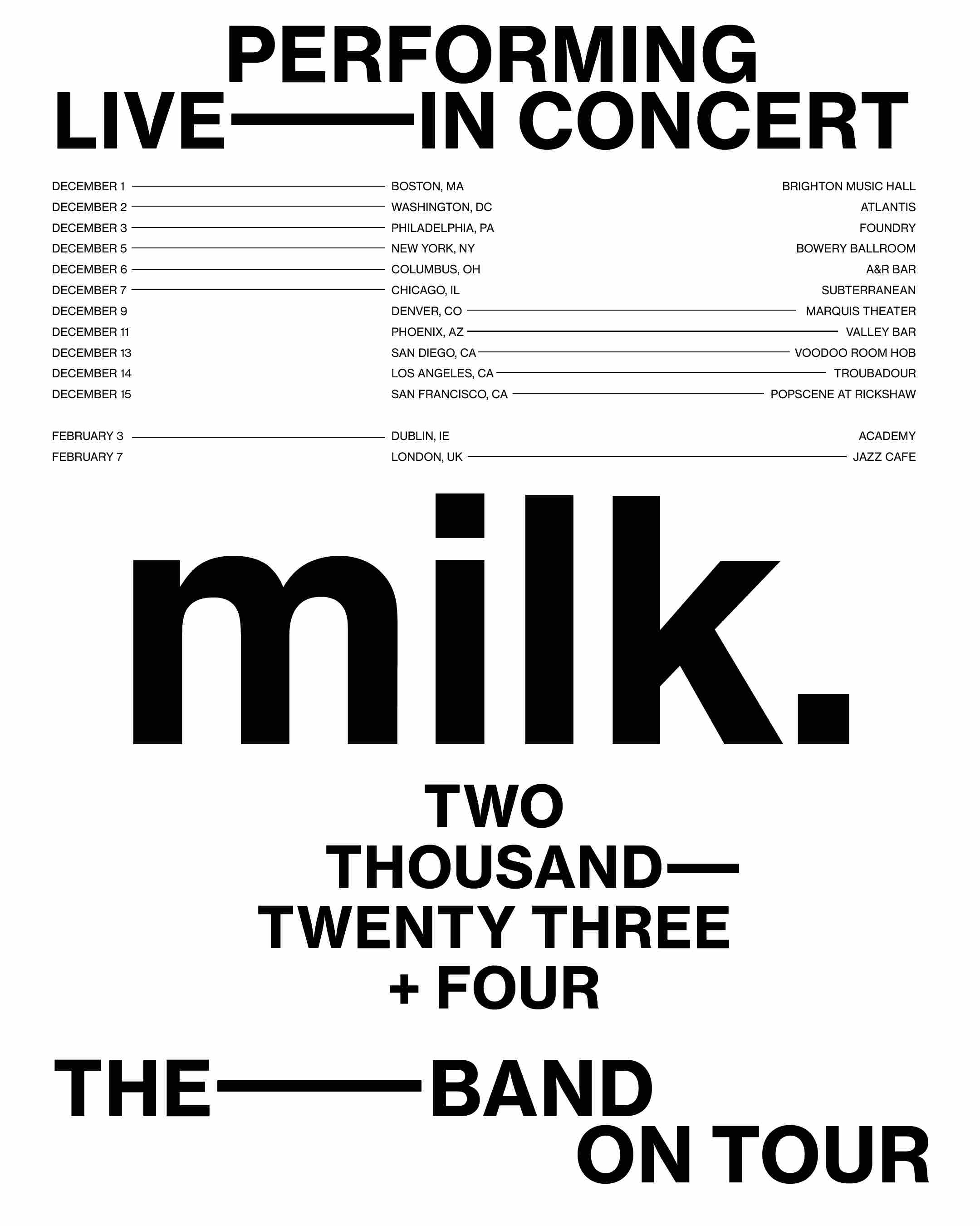 USA + EUROPE 2023/2024 TOUR POSTER FOR MILK.
