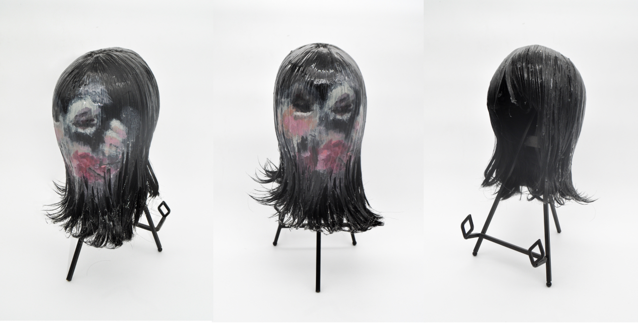 Jessie's makeup, 2022, Acrylic on wig