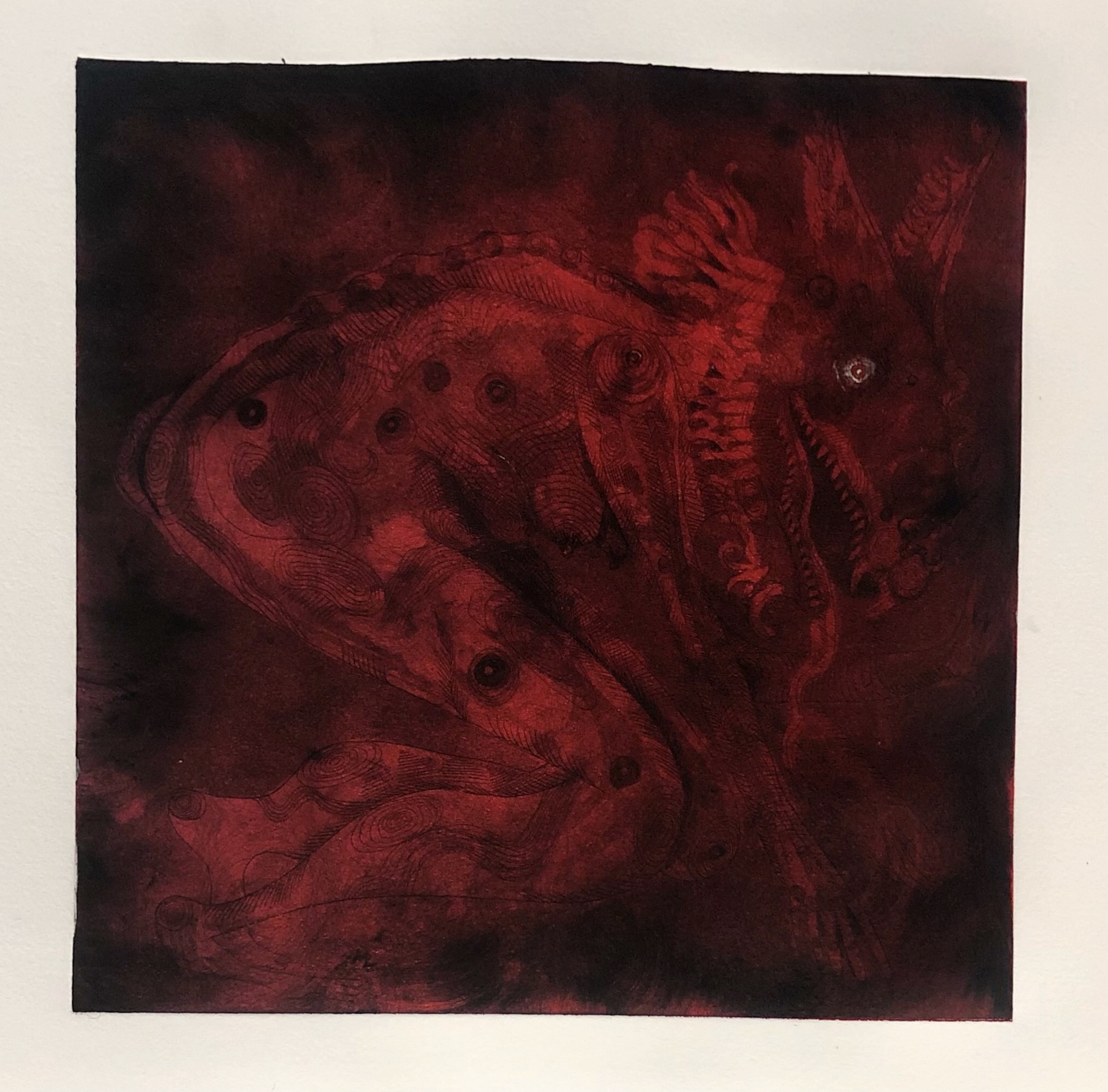 The Burden, Hard-ground Etching with a Surface Roll, 12”x 12”, 2024