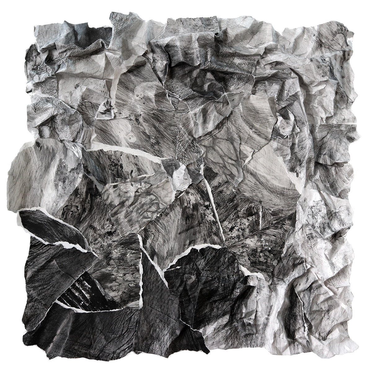 깊은언덕 세번째 샛길4, 2022, 종이에 흑연, 혼합재료, 콜라주, 54.2x53.8x4.6cm(최대크기)