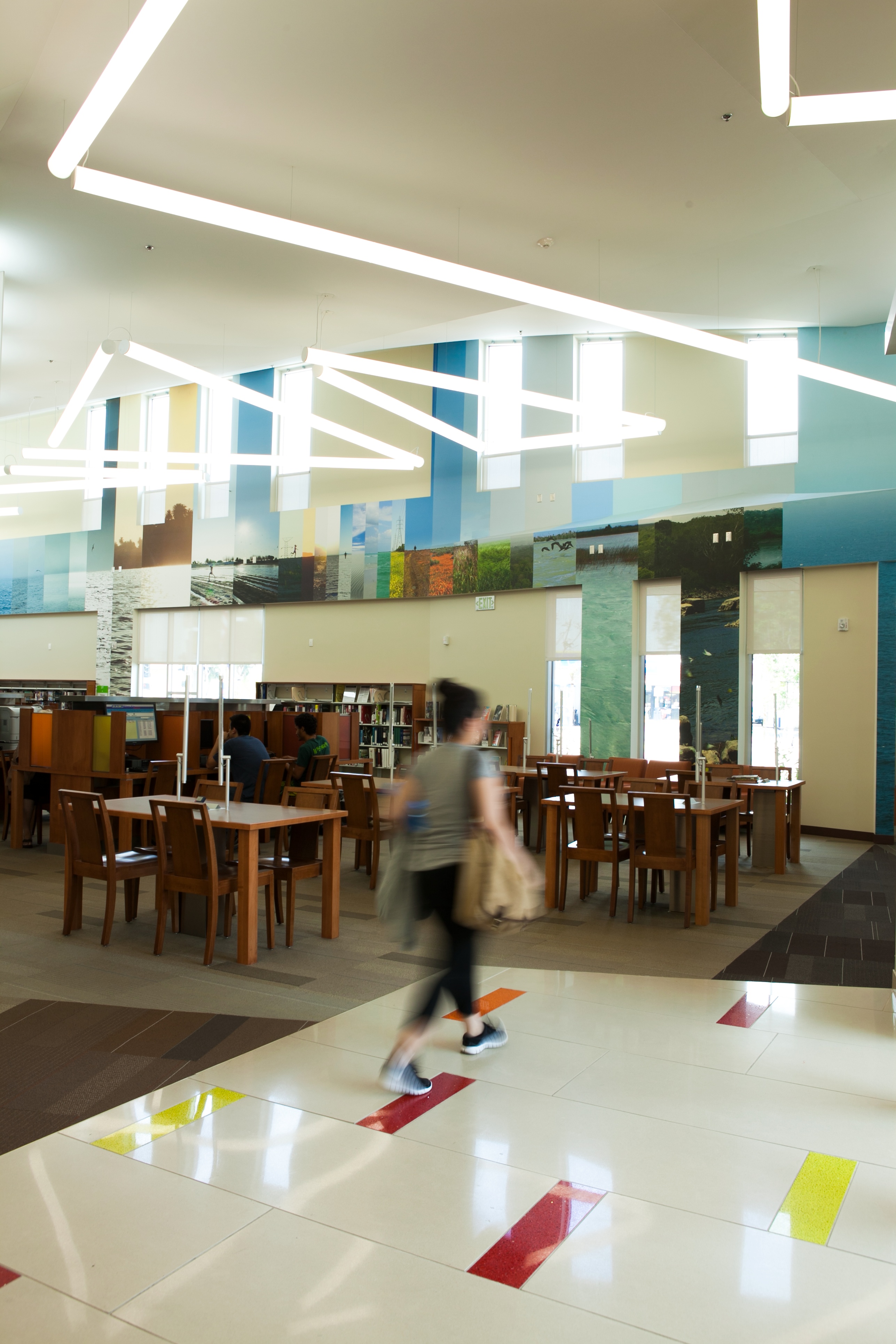 CircumSolar, Migration 2, 2013. Public art at the Pico Rivera Public Library, commissioned by the Los Angeles Arts Commission. Mural. Fire retardant canvas and ink. 132 ft. long x 25 ft. high. ~1,250 sq. ft. approximately.