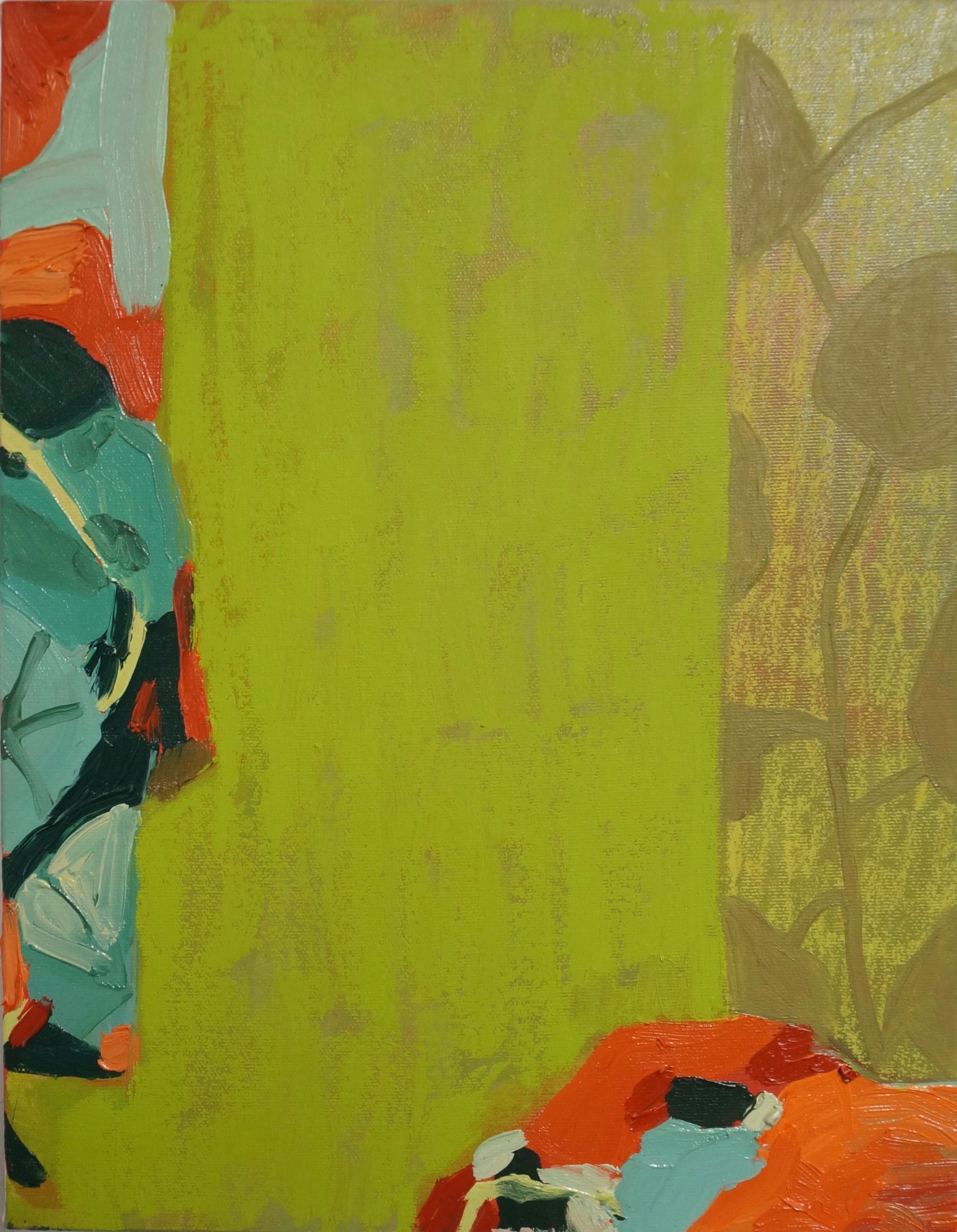 Nasturtium Shadows Oil and oil stick on canvas. 11x14. 2022